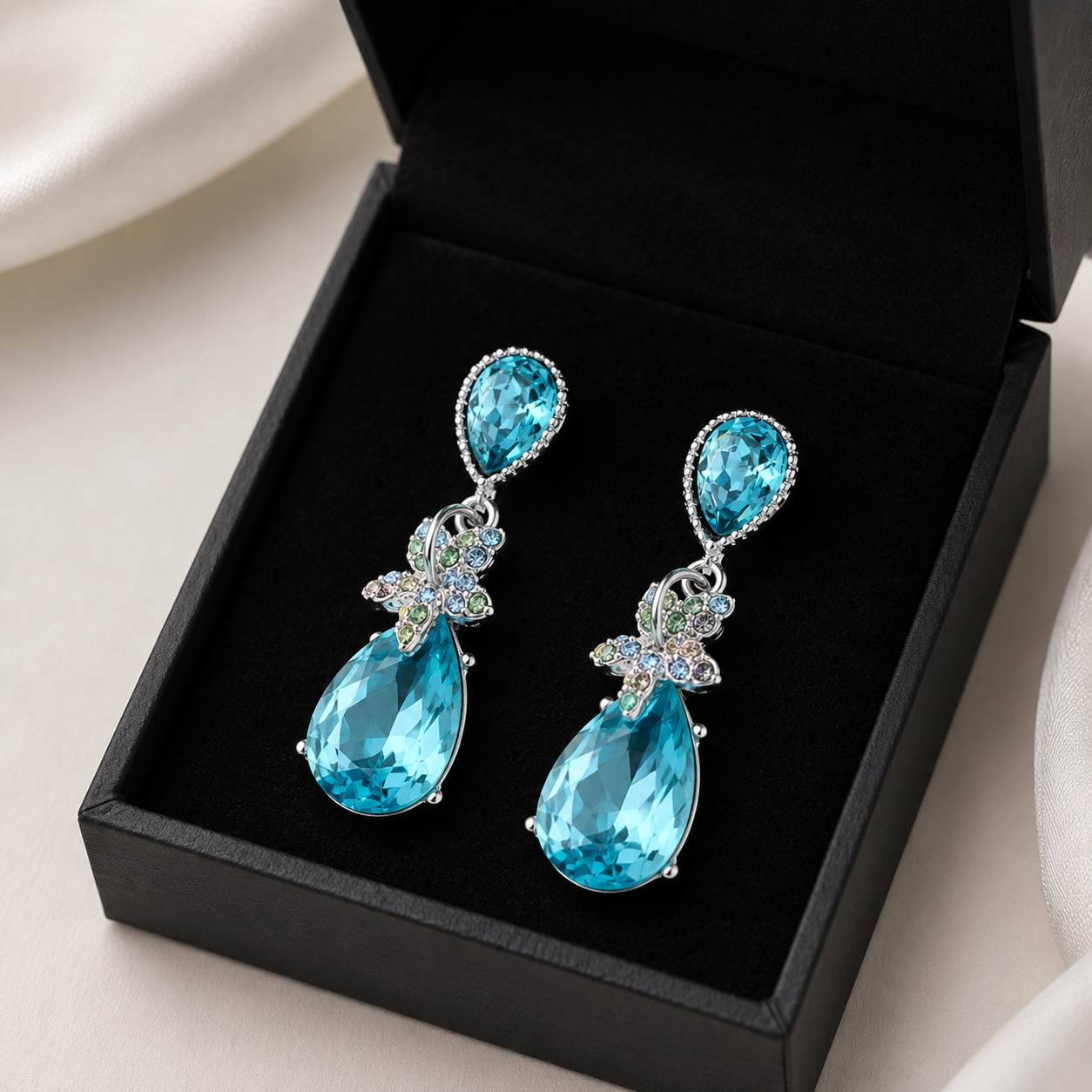 Dainty Aqua Butterfly Teardrop Earrings
