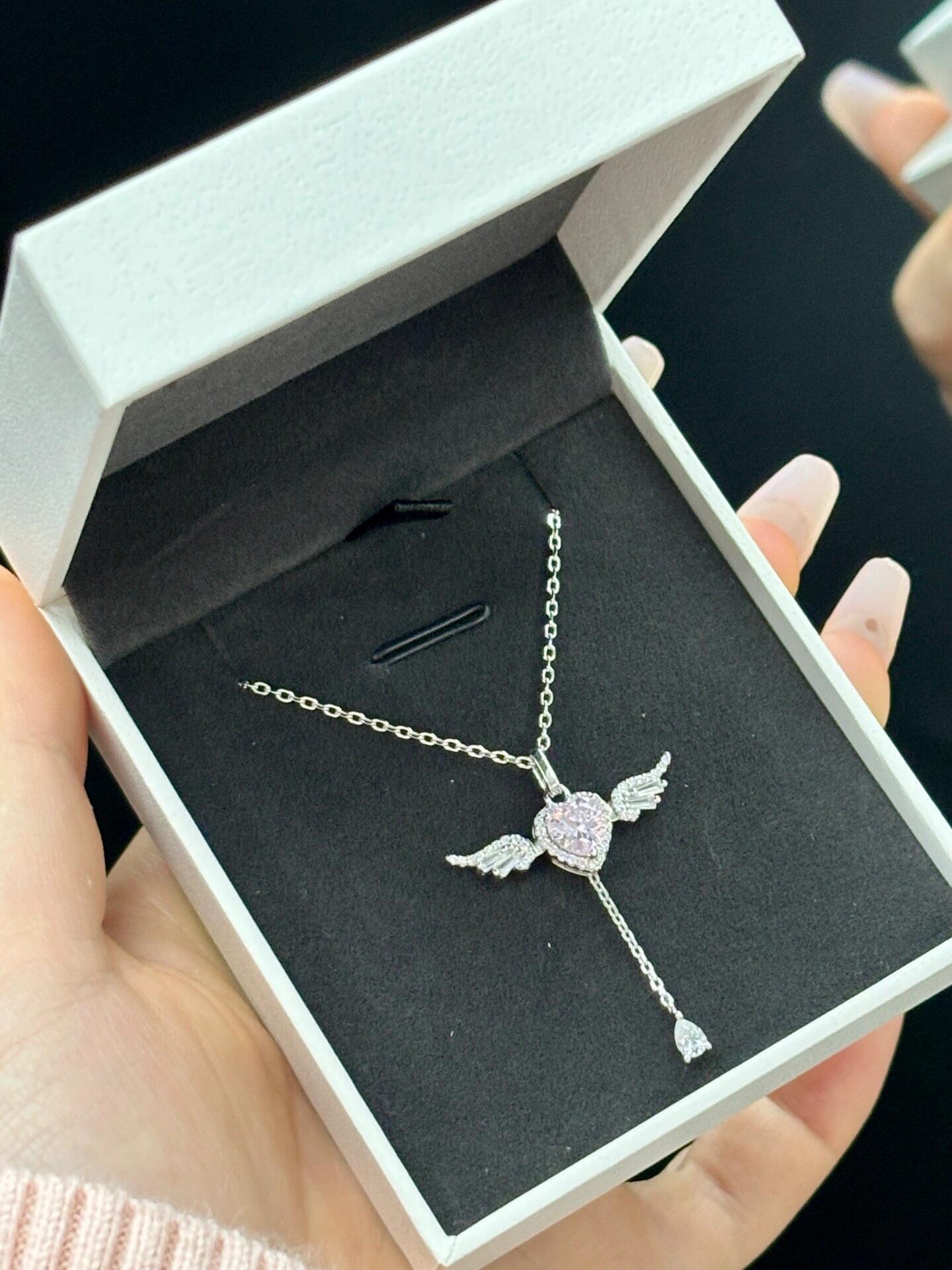 Gold Pink Angel Heart Fidget Necklace