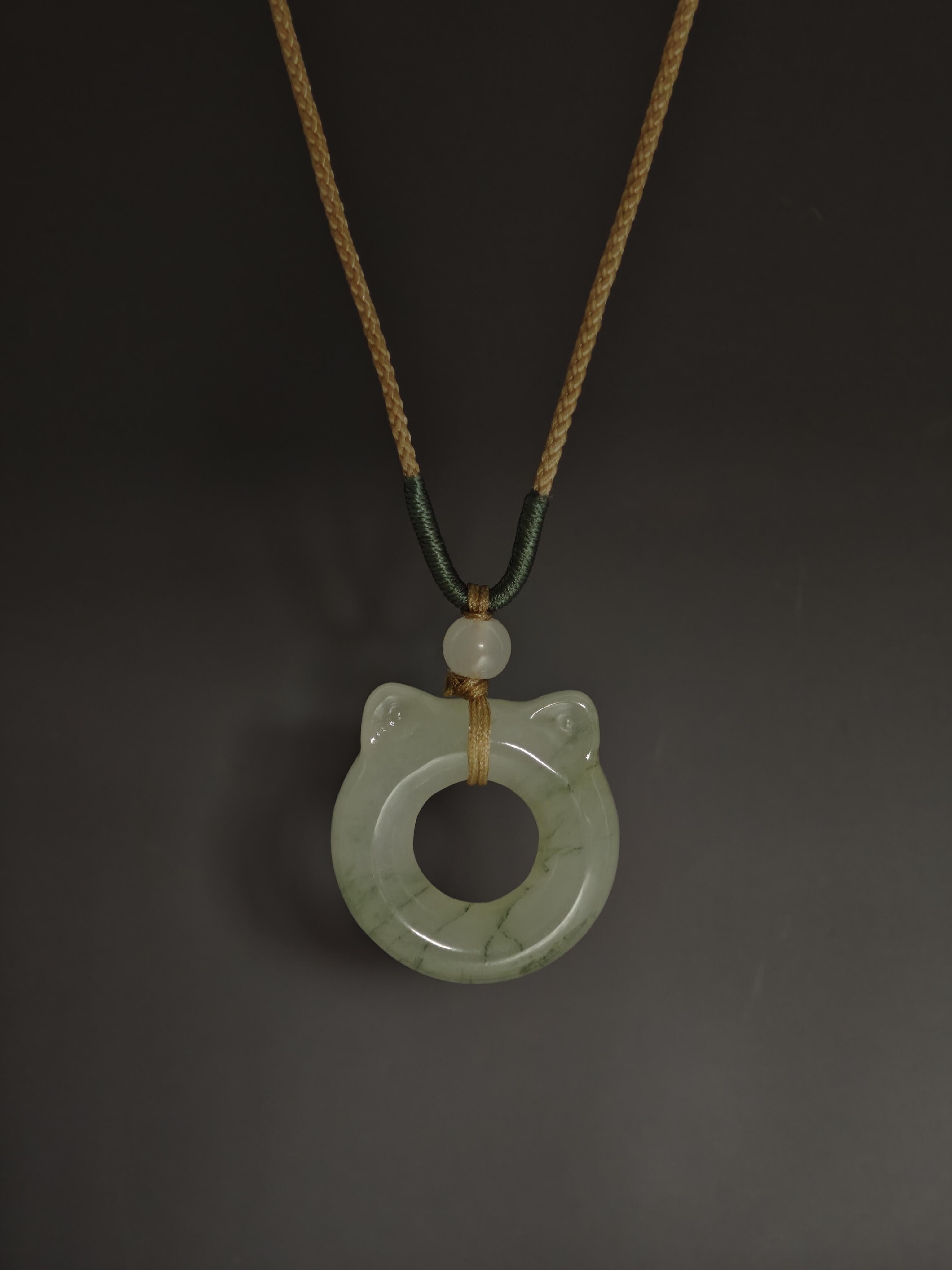 Jade Cat Ear Donut Necklace