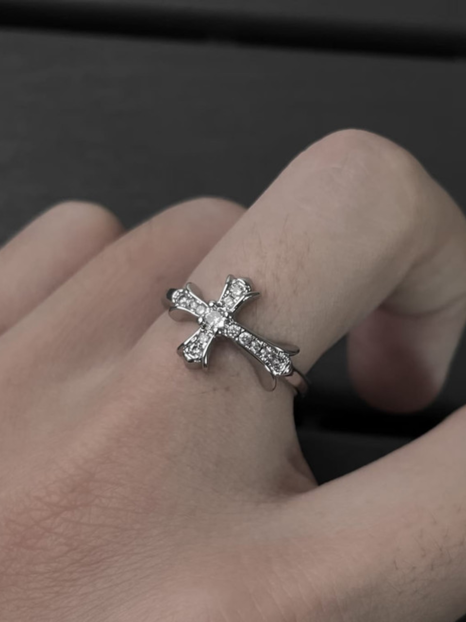 Sparkle Cross Center Open Ring