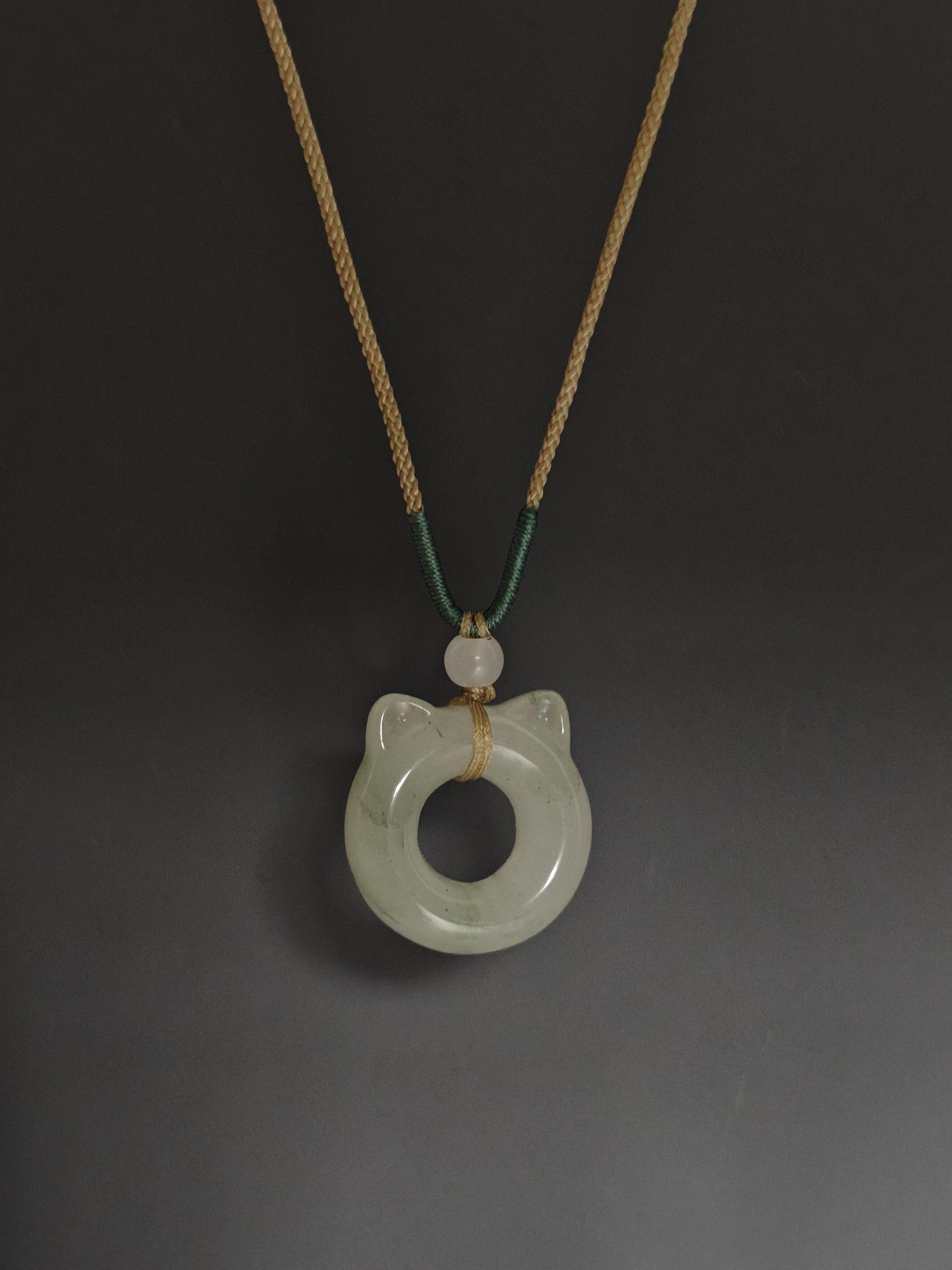 Jade Cat Ear Donut Necklace