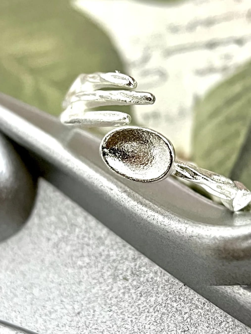 Silver Textured Hands Adjustable Ring