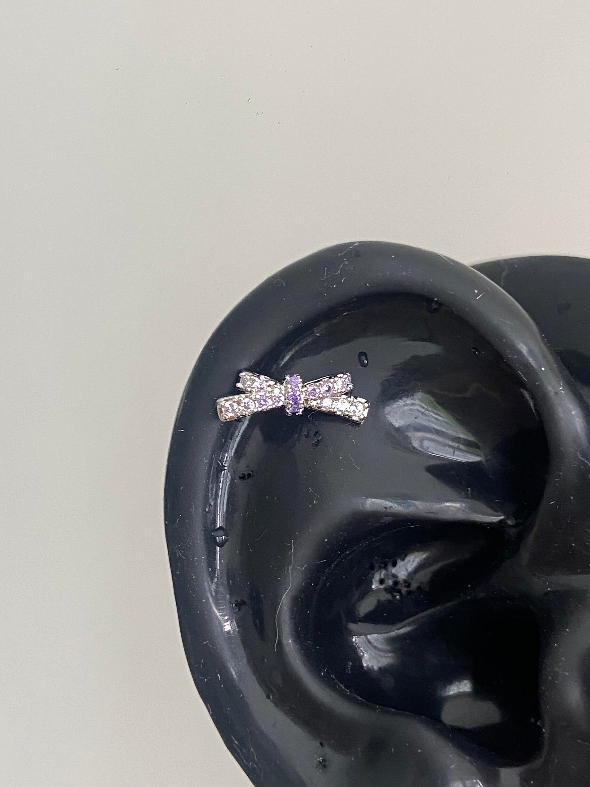 Purple Fairy Bow Helix Earrings