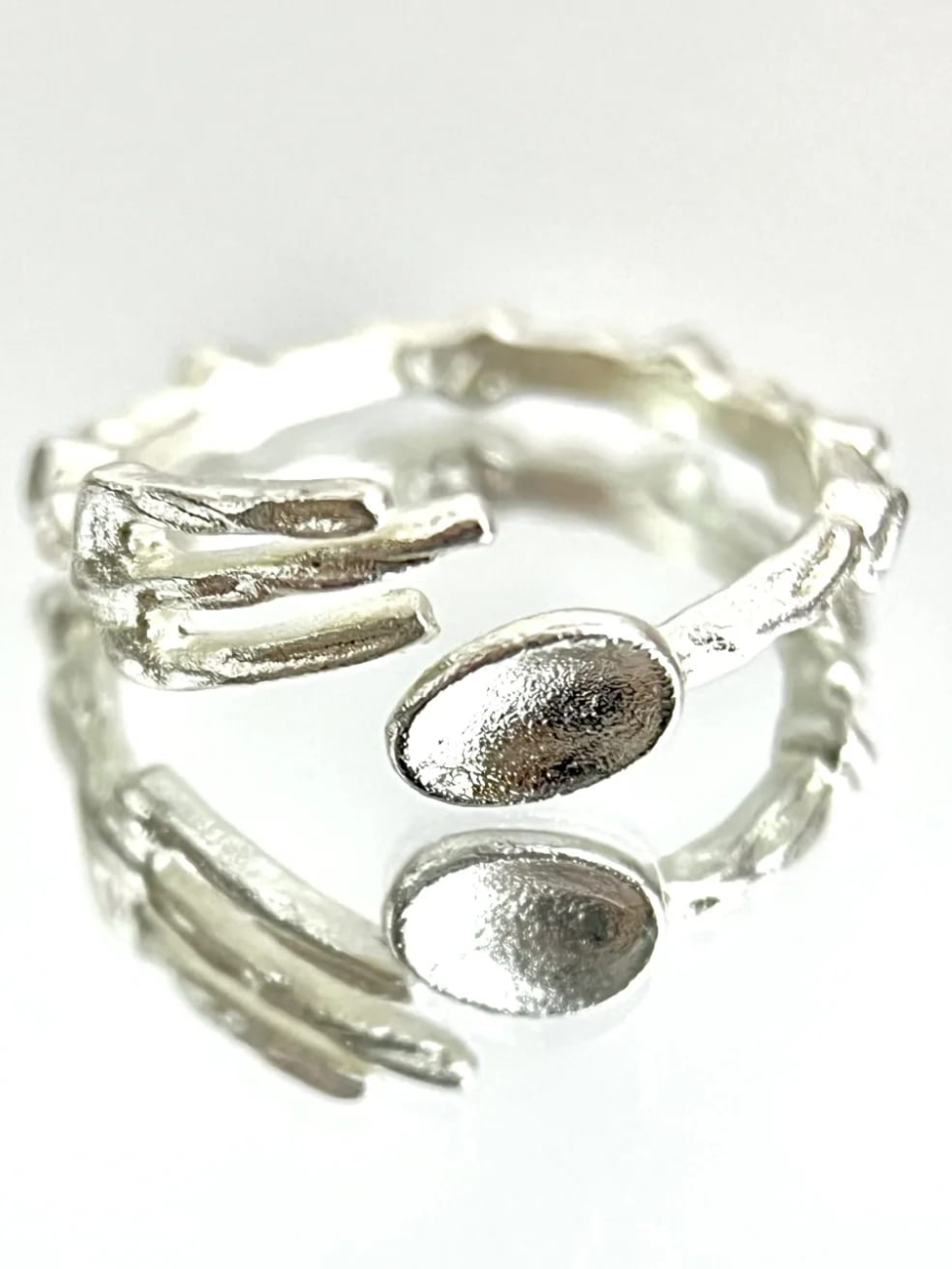 Silver Textured Hands Adjustable Ring