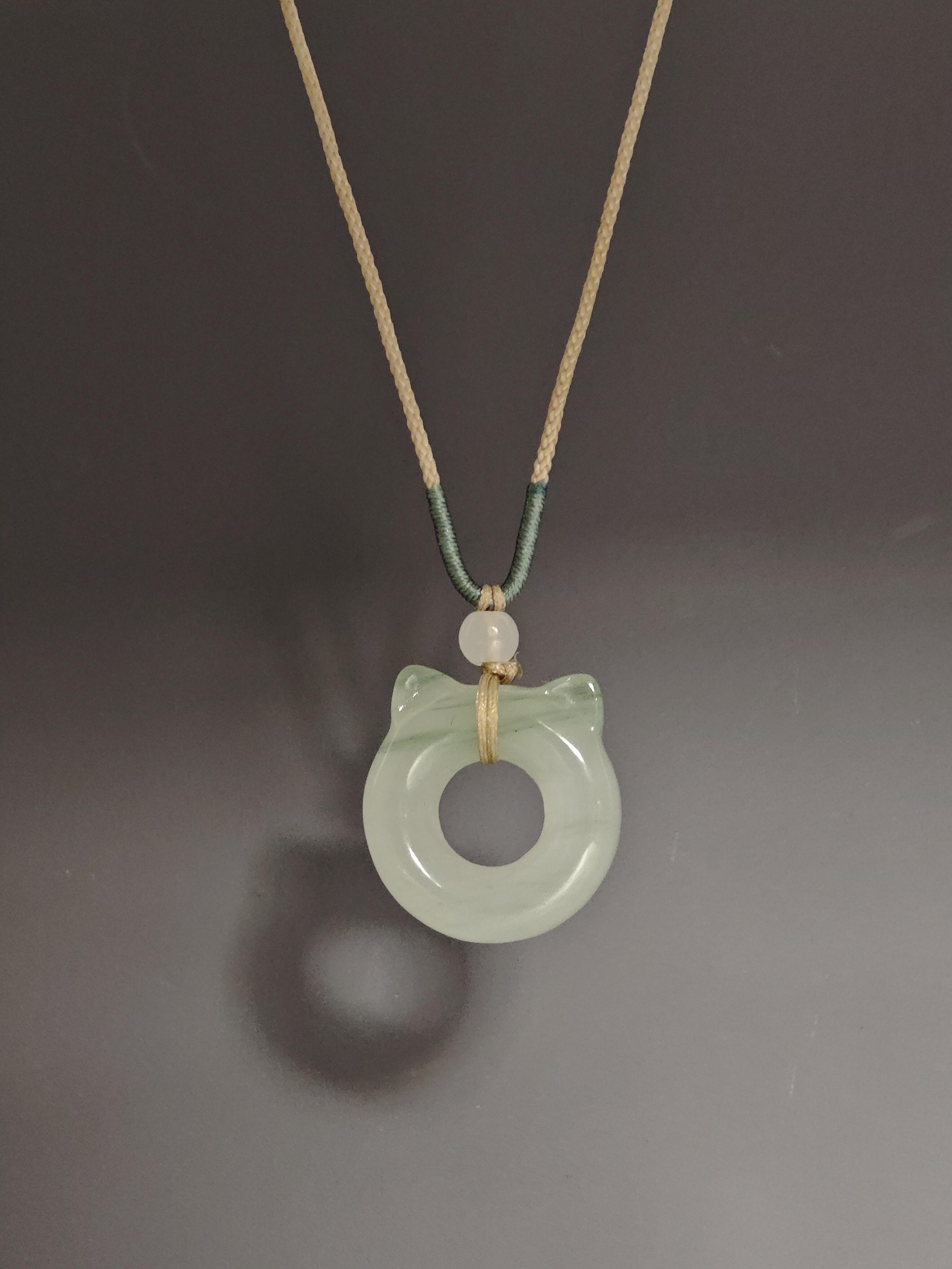 Jade Cat Ear Donut Necklace