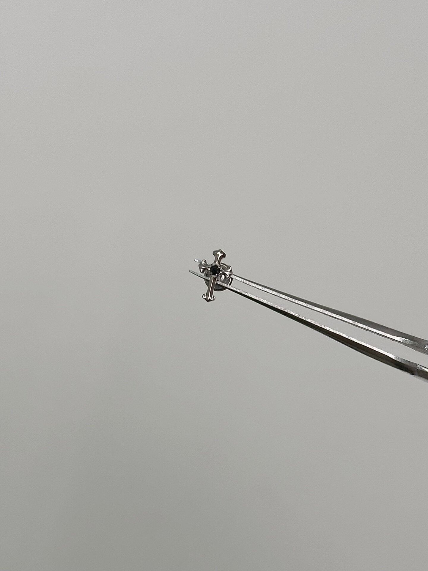 Black & White Crystal Cross Titanium Mini Tragus Stud Earring