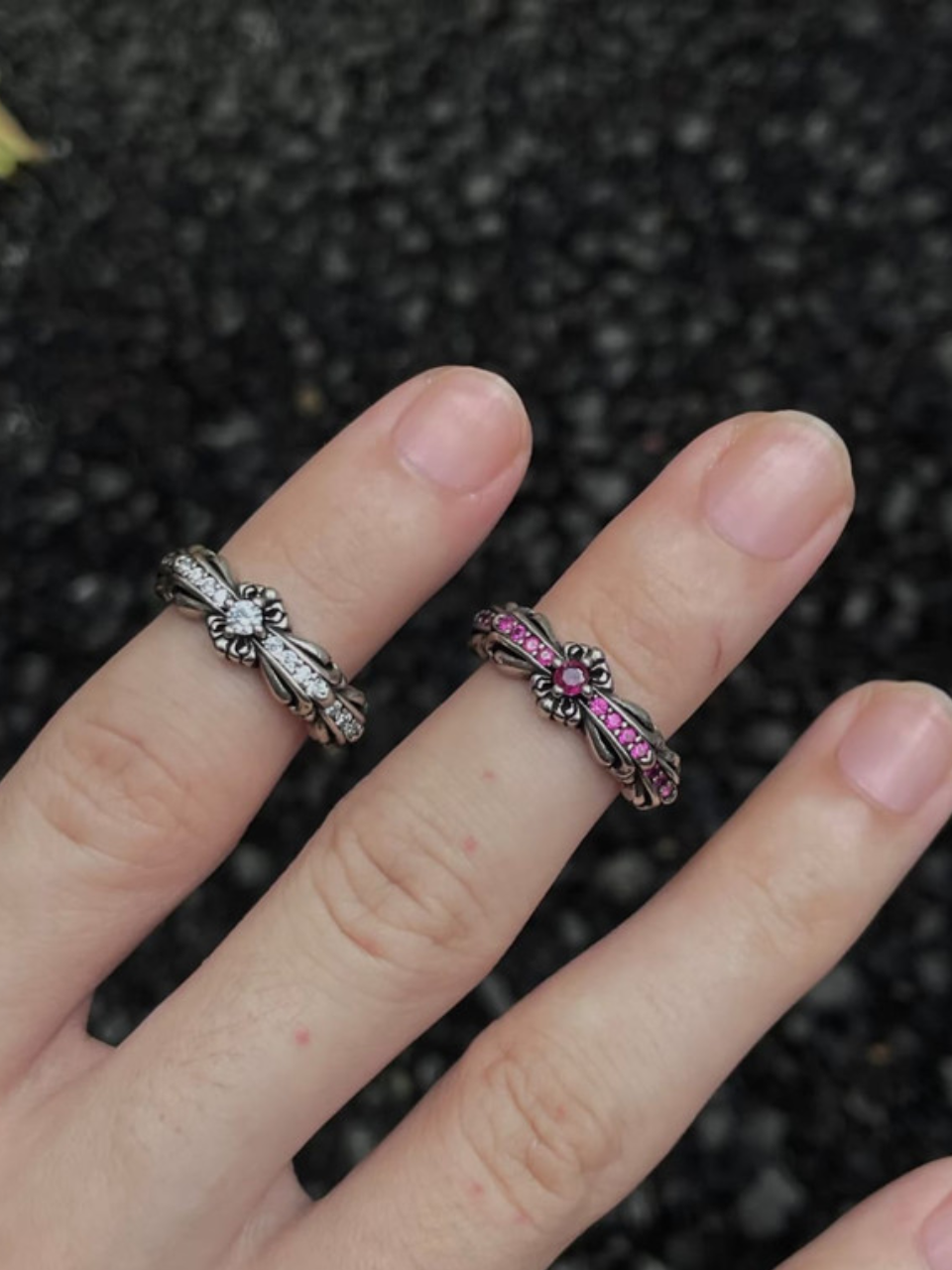 Gothic Gemstone Flower Band Ring