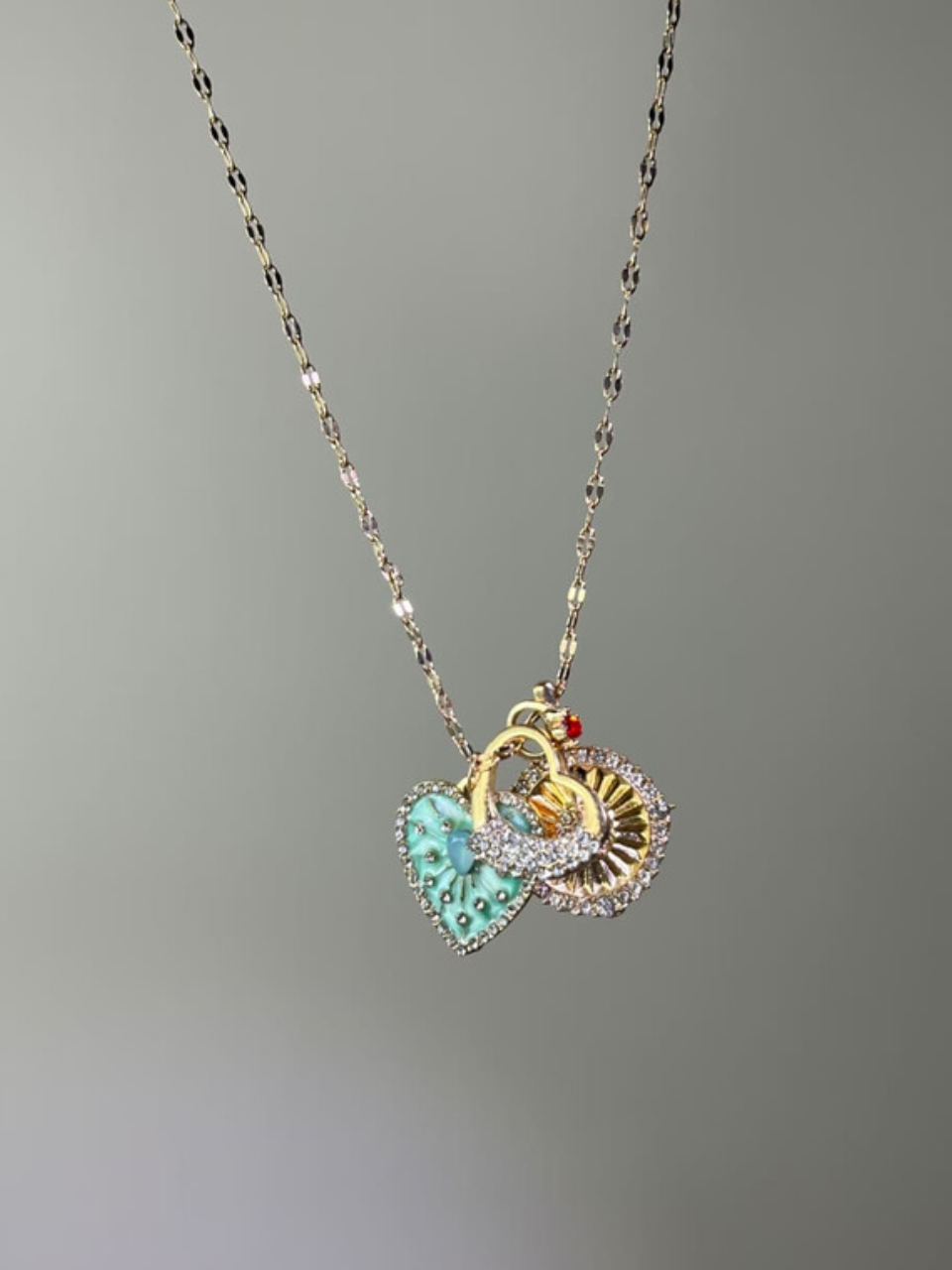 Golden Sunburst and Teal Heart Pendant