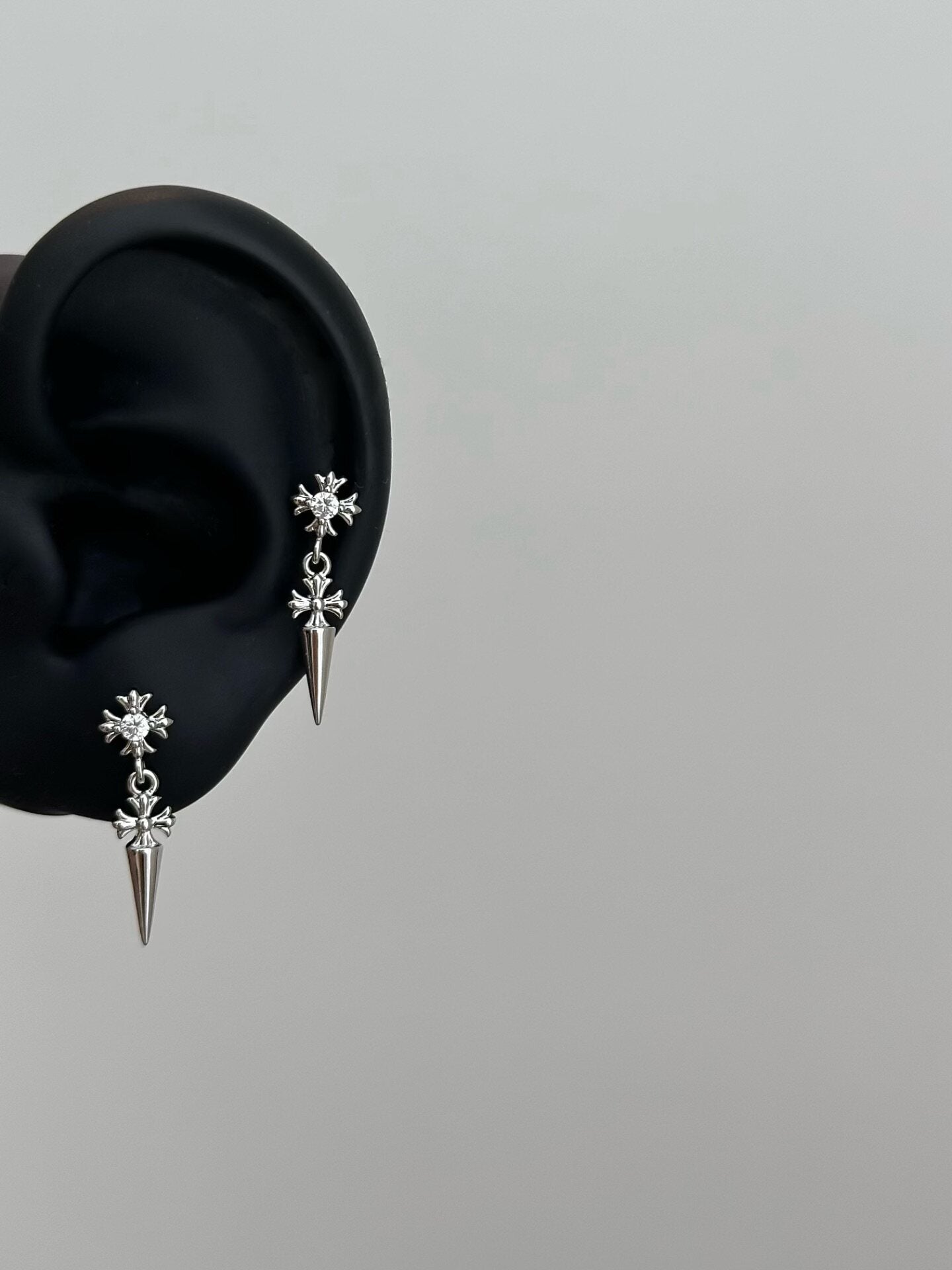 Gothic Spike Cross Flower Dangle Cartilage Stud Earring