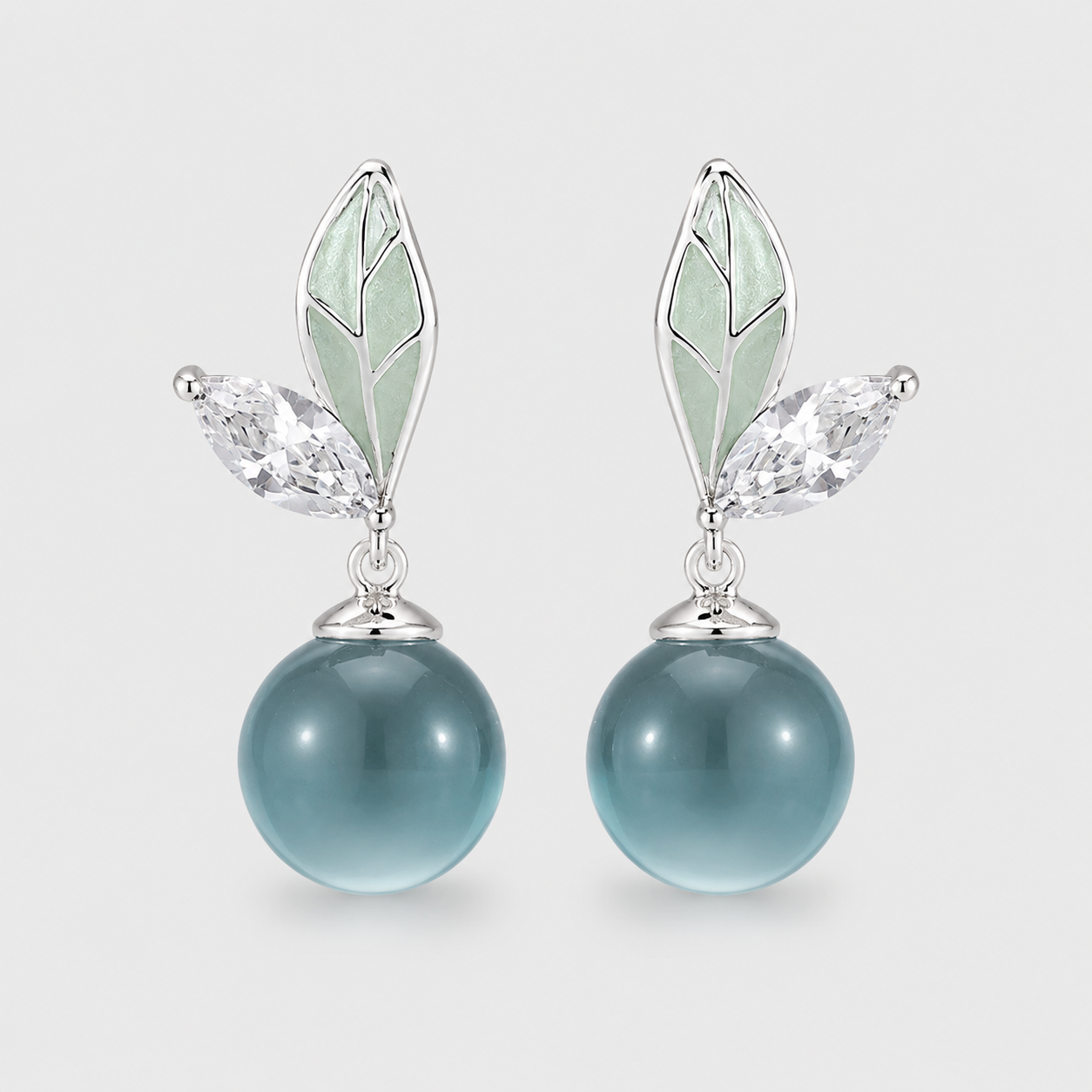 Dainty Mint Pearl Leaf Earrings
