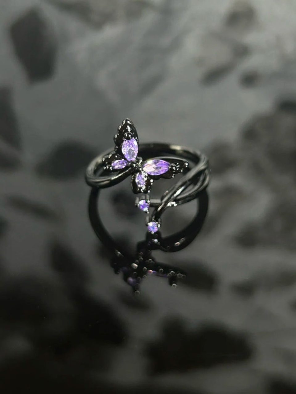 Purple Zirconia Sparkle Butterfly Ring