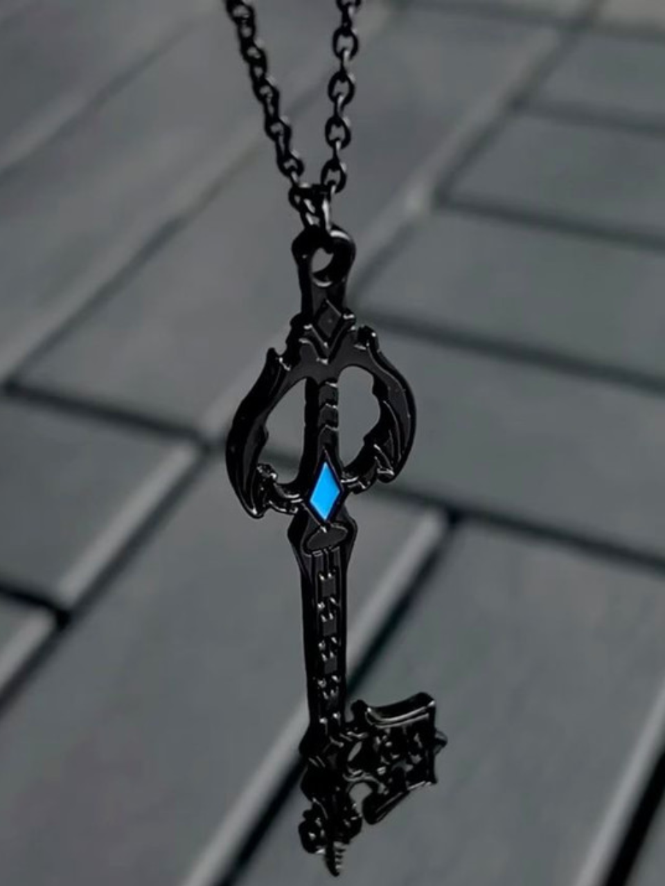 Gothic Black Ornate Key Necklace