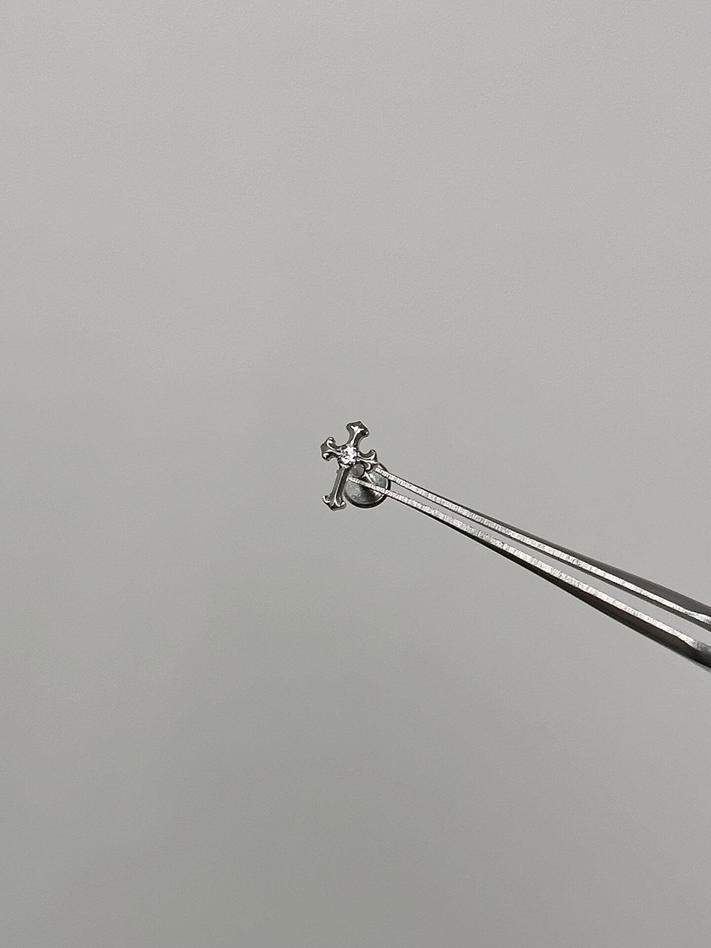 Black & White Crystal Cross Titanium Mini Tragus Stud Earring