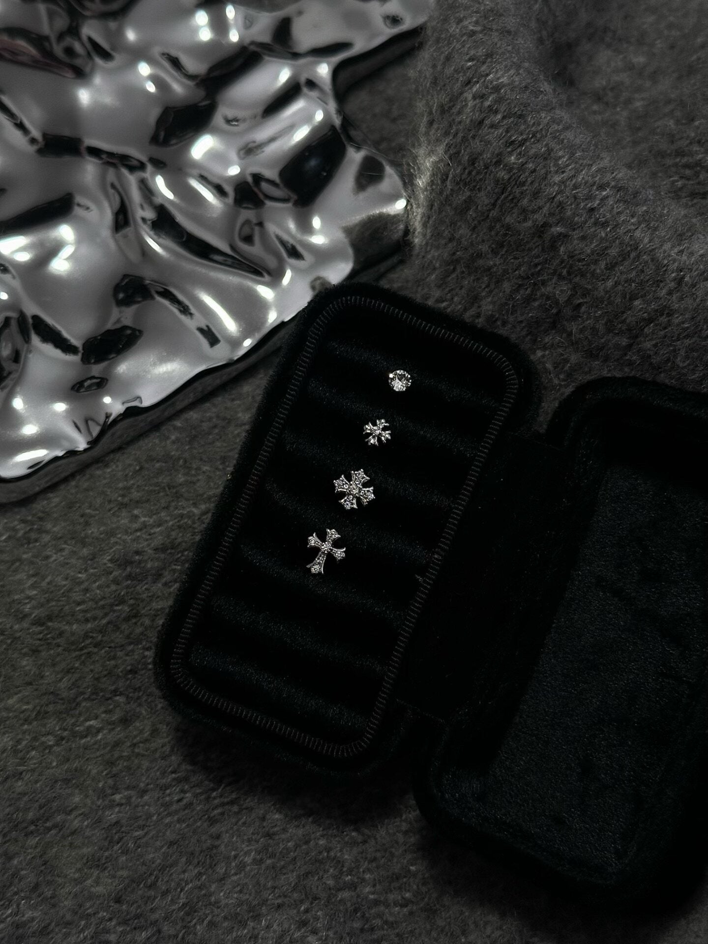 Crystal Cross Titanium Cartilage Earring Set