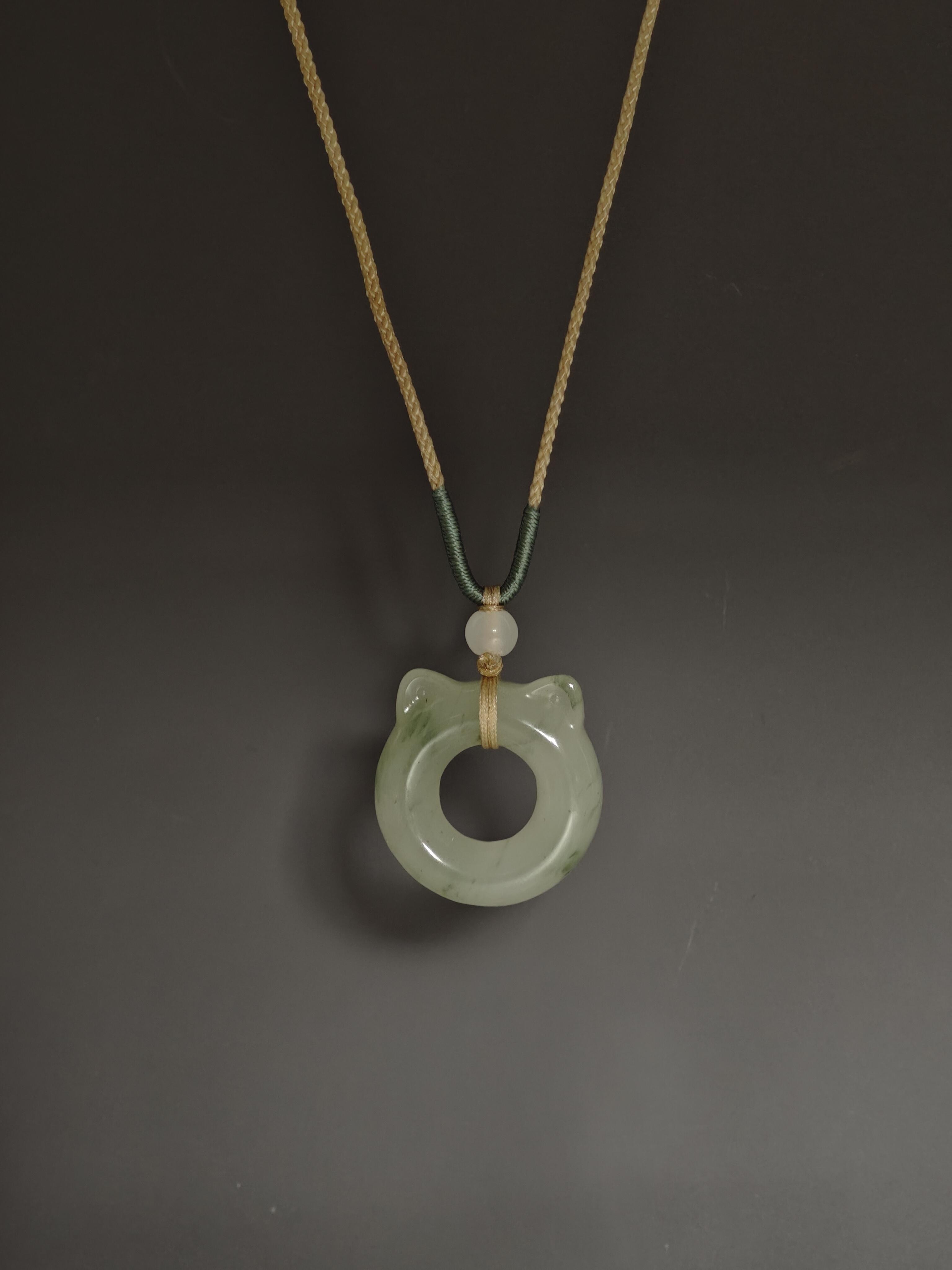 Jade Cat Ear Donut Necklace