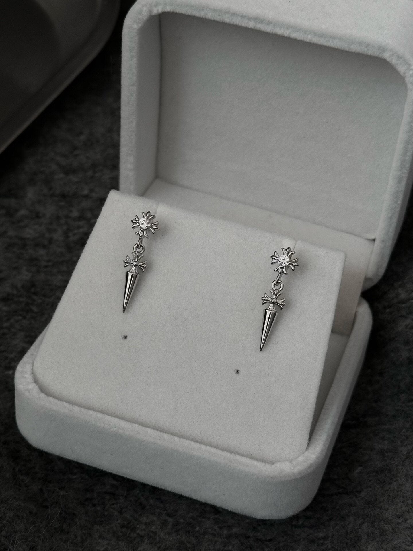 Gothic Spike Cross Flower Dangle Cartilage Stud Earring
