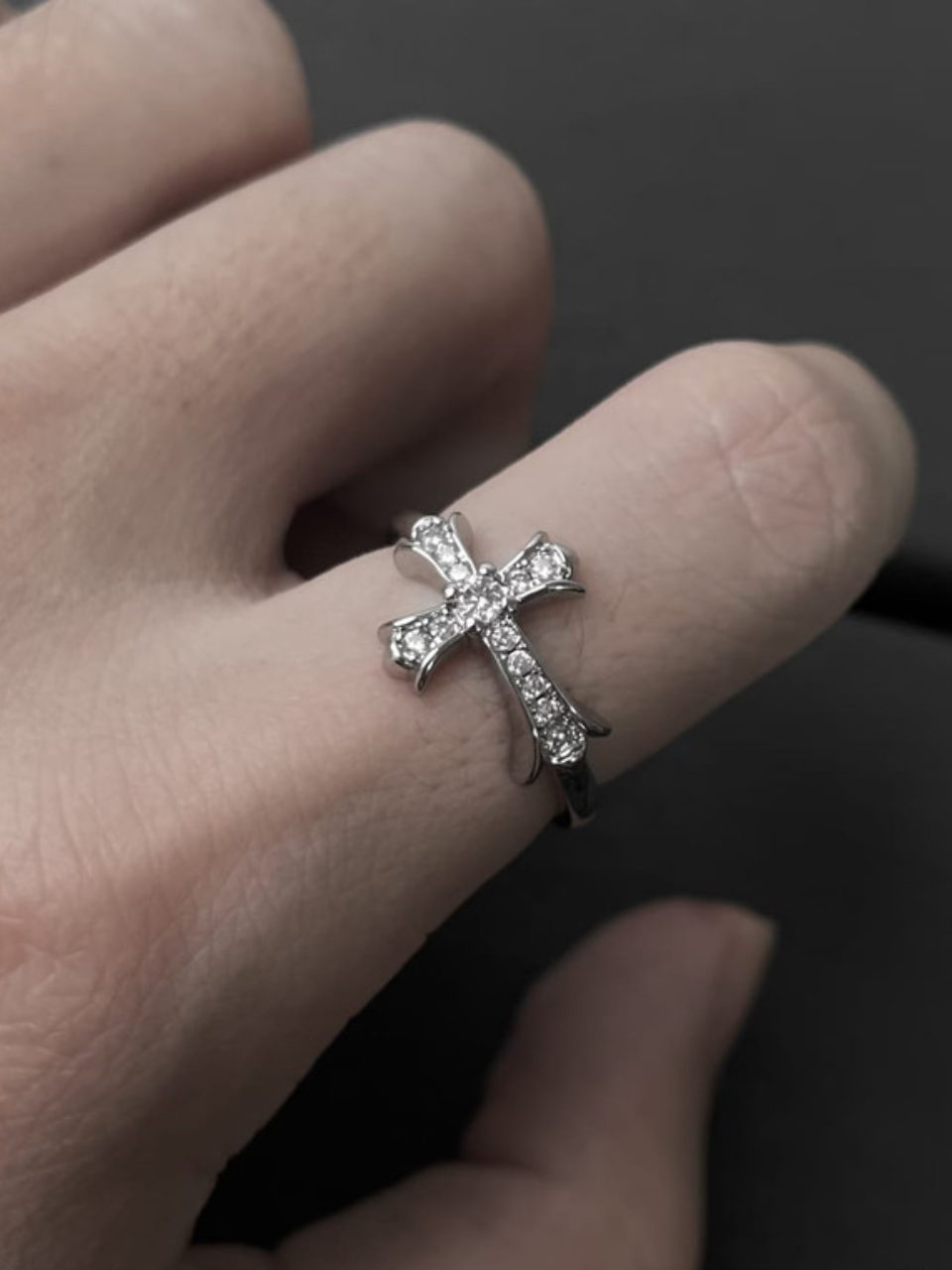 Sparkle Cross Center Open Ring