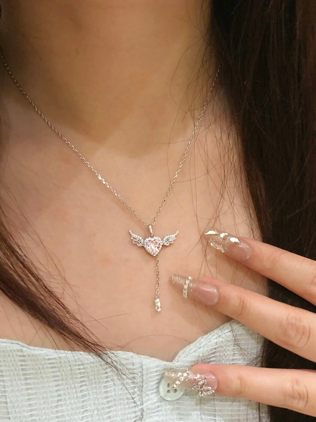 Pink Angel Heart Fidget Necklace