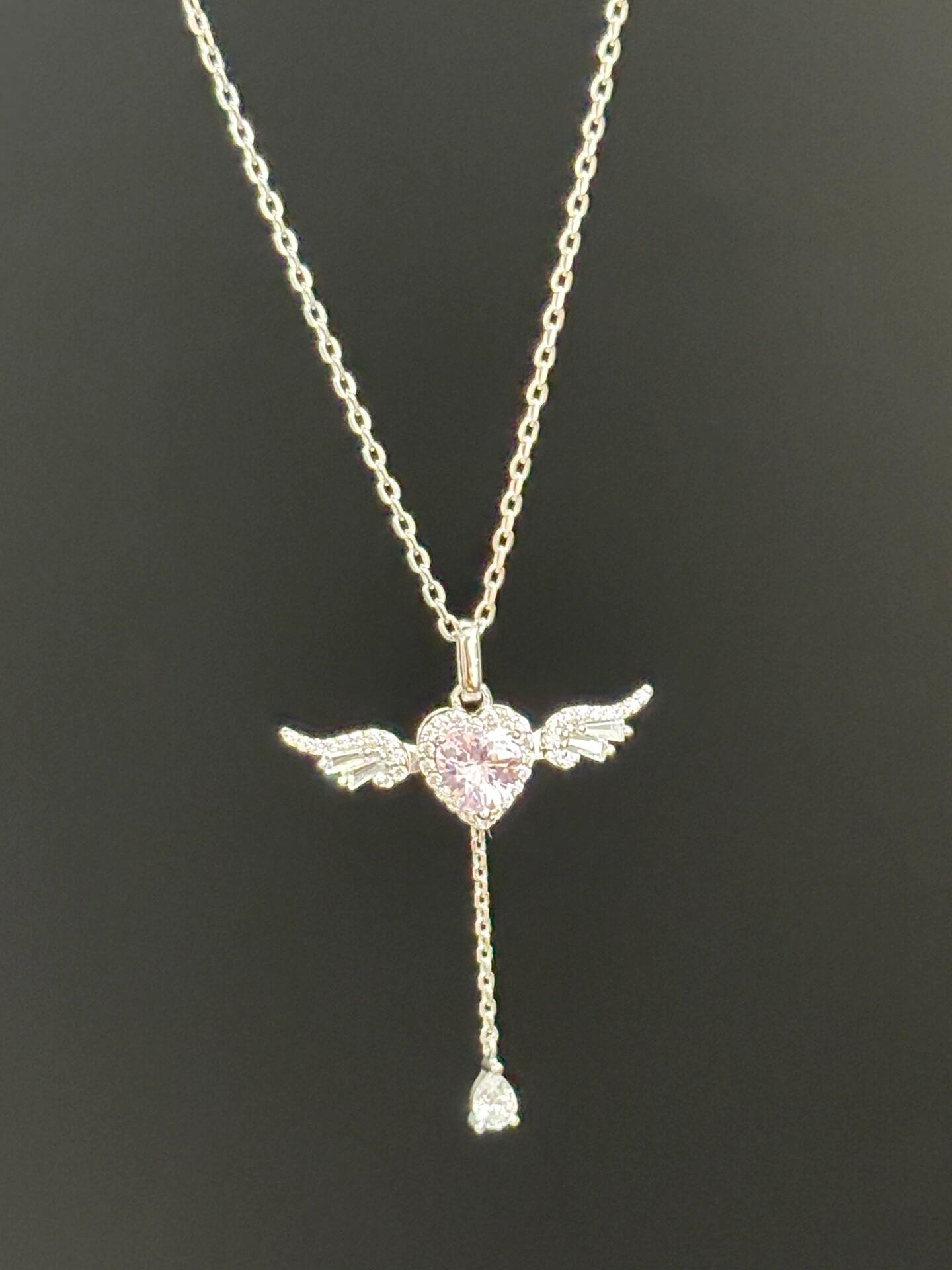 Gold Pink Angel Heart Fidget Necklace