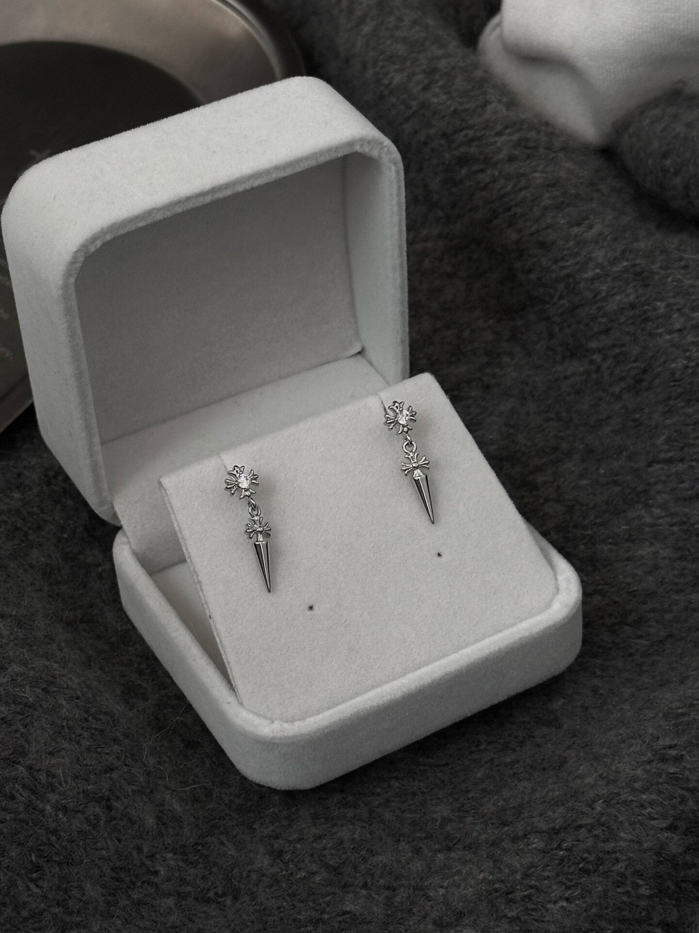 Gothic Spike Cross Flower Dangle Cartilage Stud Earring