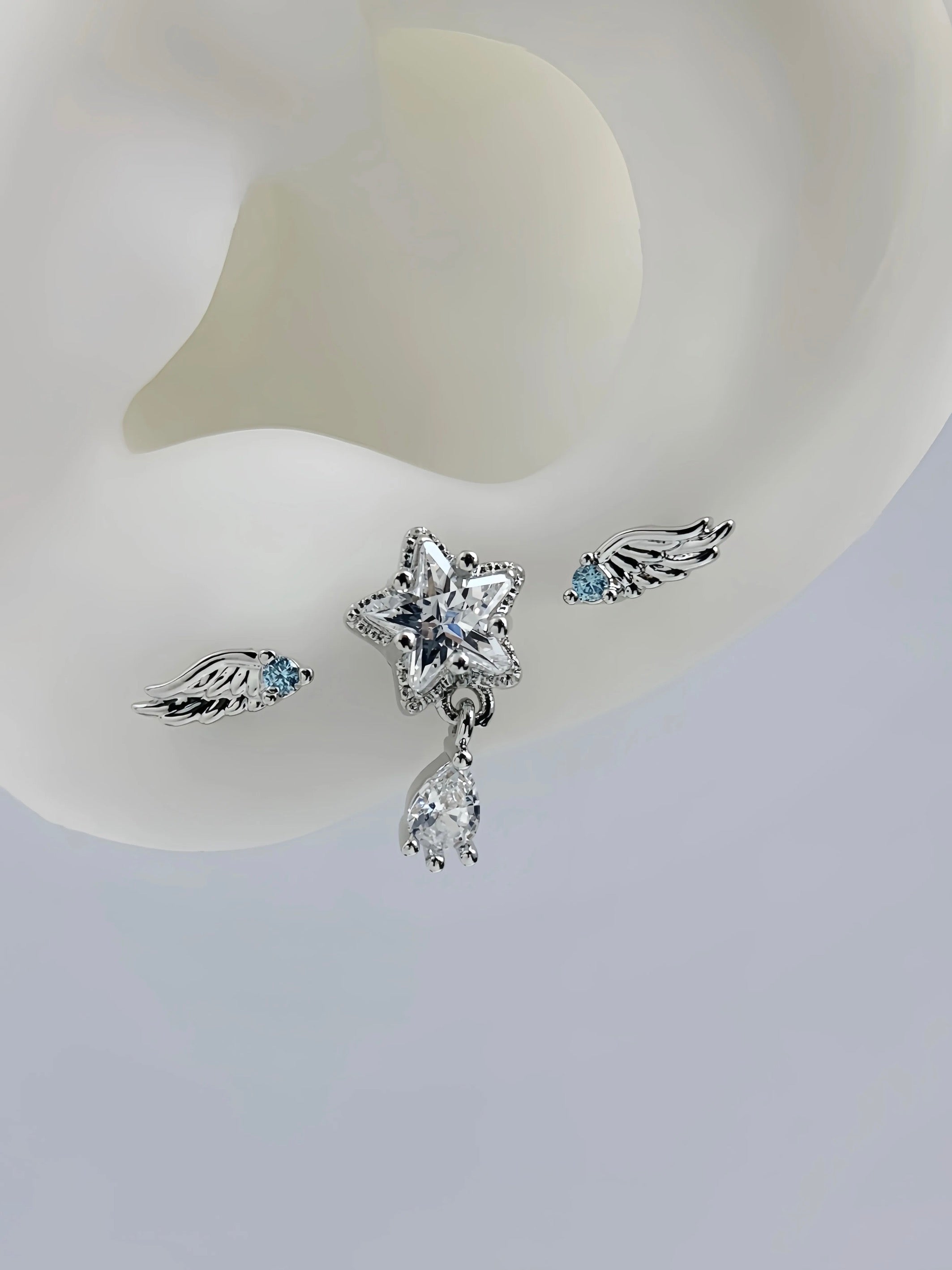 Clear Angel Stardrop Triple Lobe Earring Stack