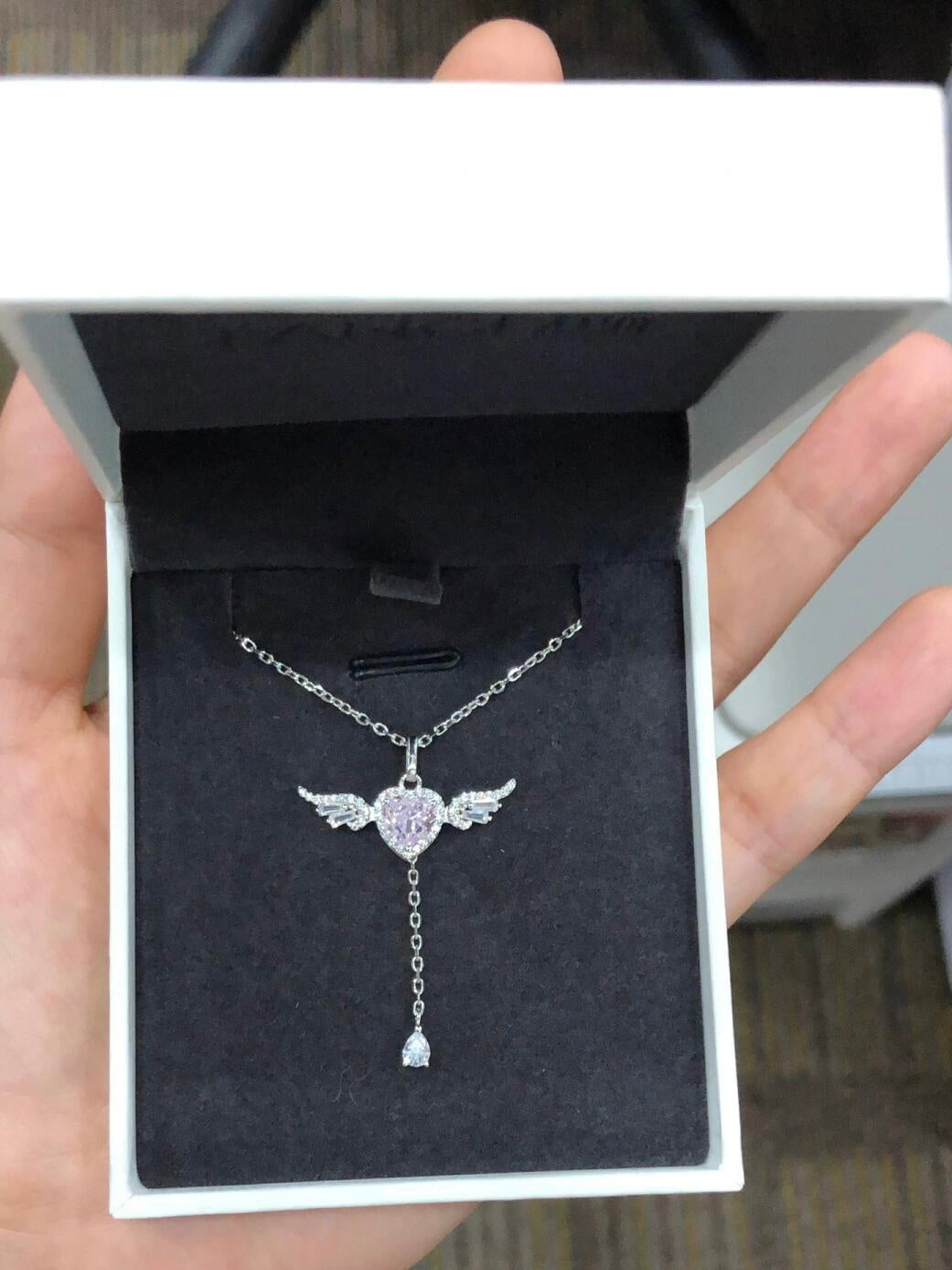 Gold Pink Angel Heart Fidget Necklace
