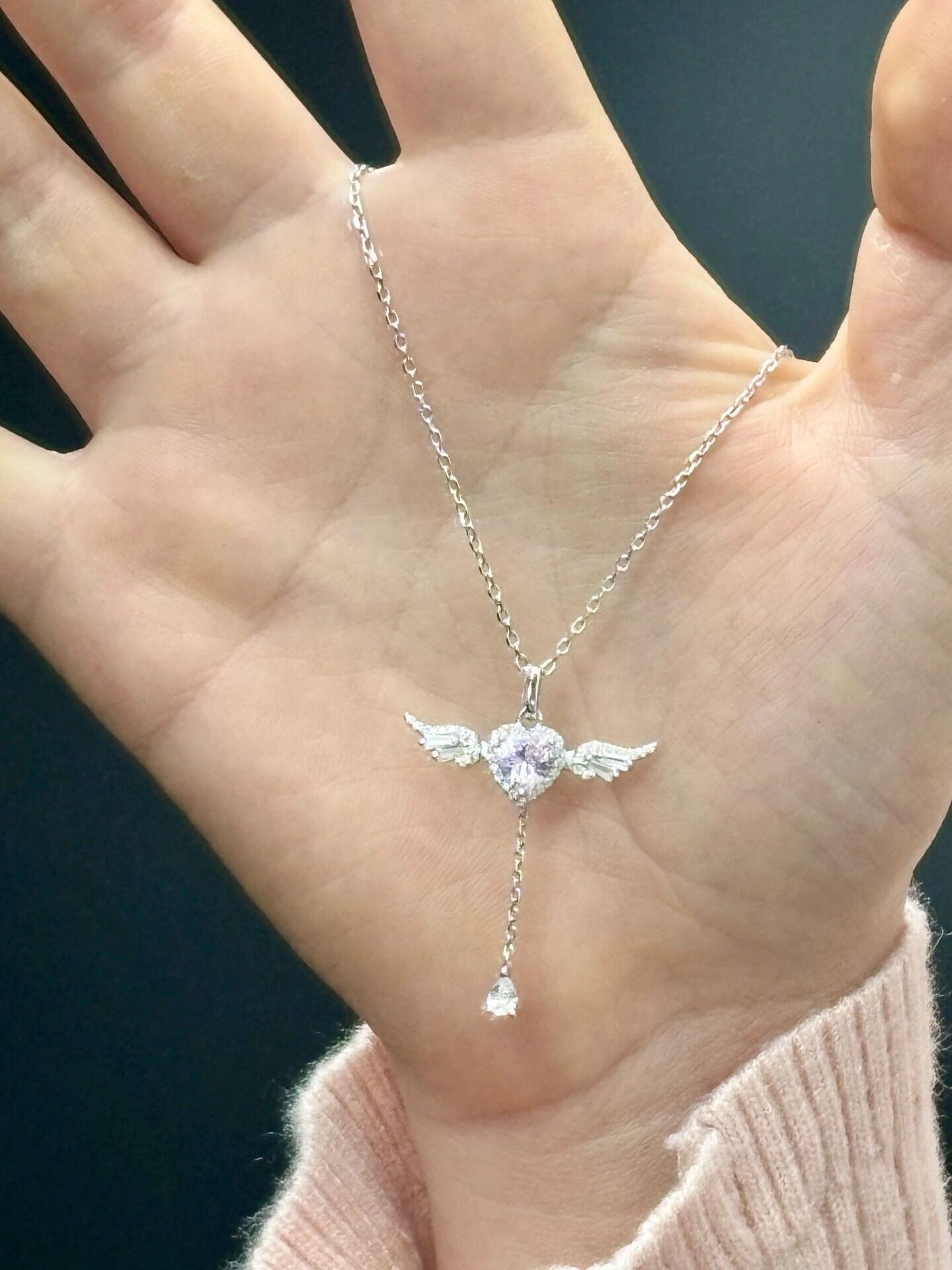 Gold Pink Angel Heart Fidget Necklace