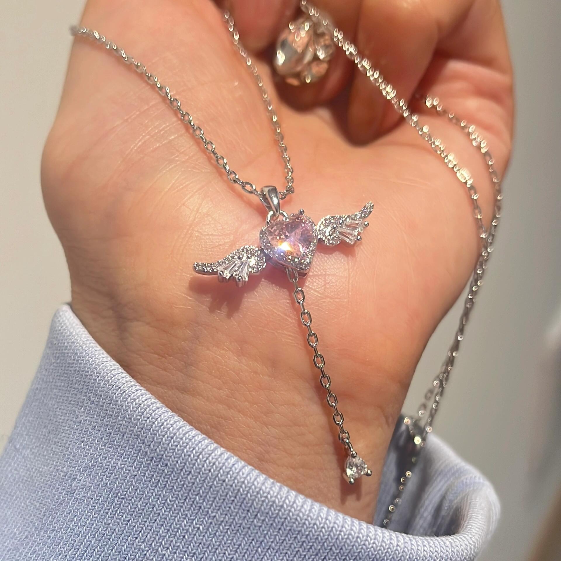Gold Pink Angel Heart Fidget Necklace