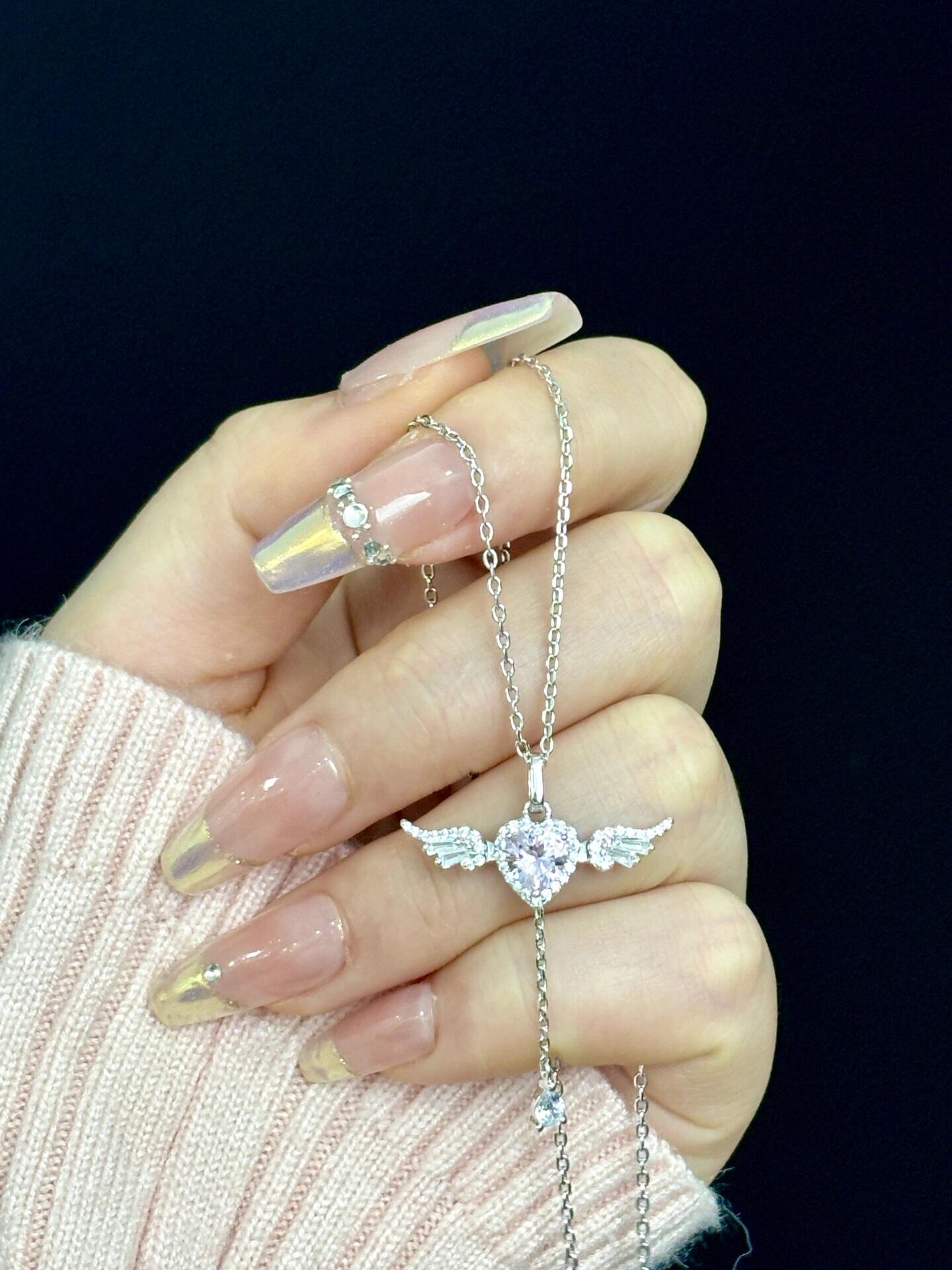 Gold Pink Angel Heart Fidget Necklace