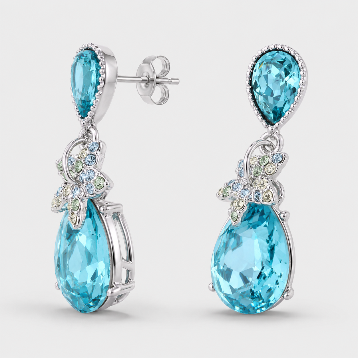 Dainty Aqua Butterfly Teardrop Earrings
