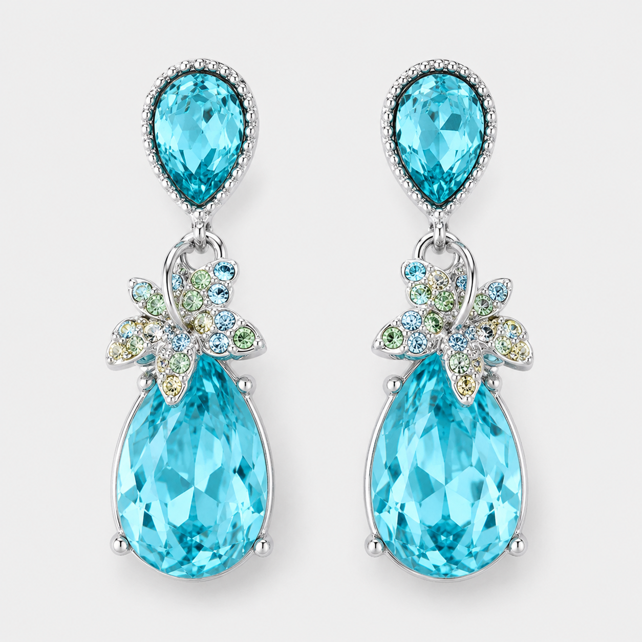 Dainty Aqua Butterfly Teardrop Earrings