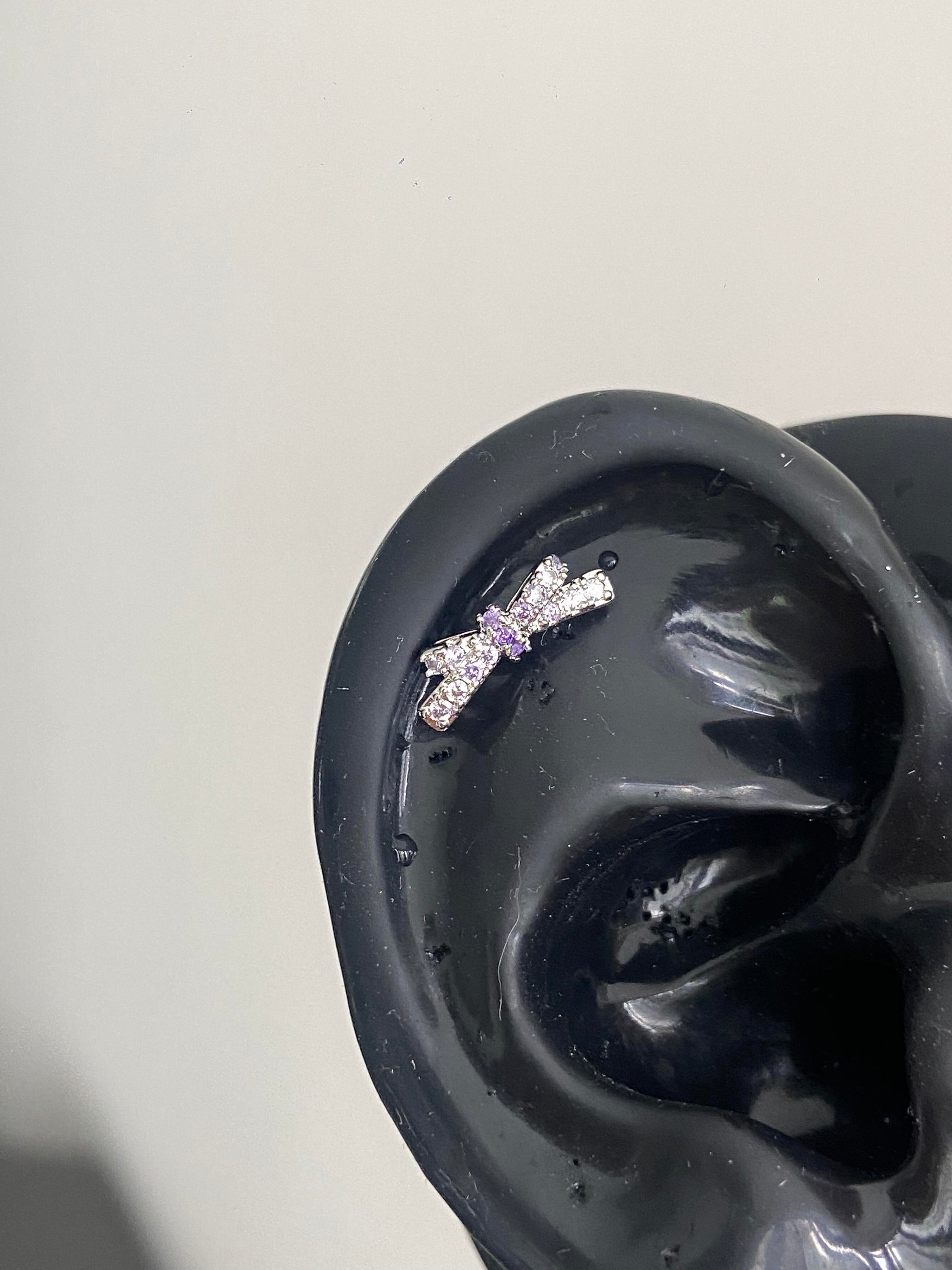 Purple Fairy Bow Helix Earrings