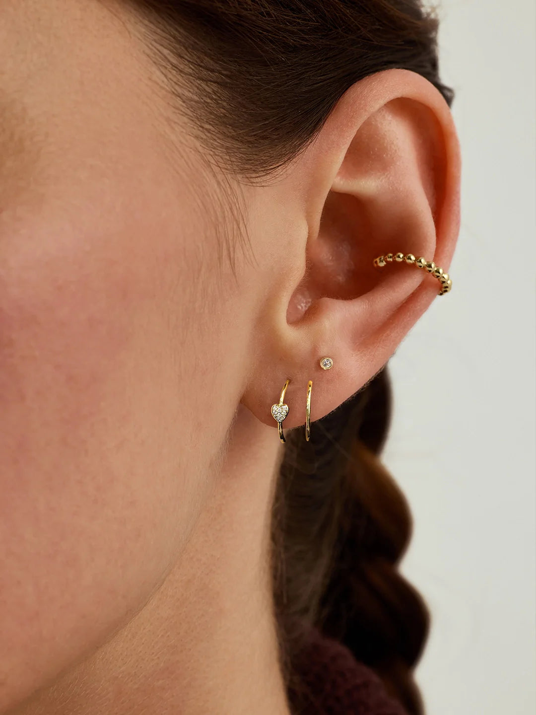 Pave Heart Double Hoops