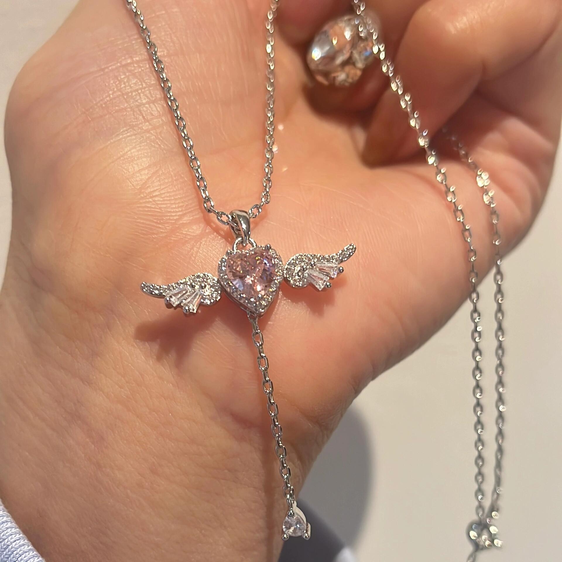 Gold Pink Angel Heart Fidget Necklace