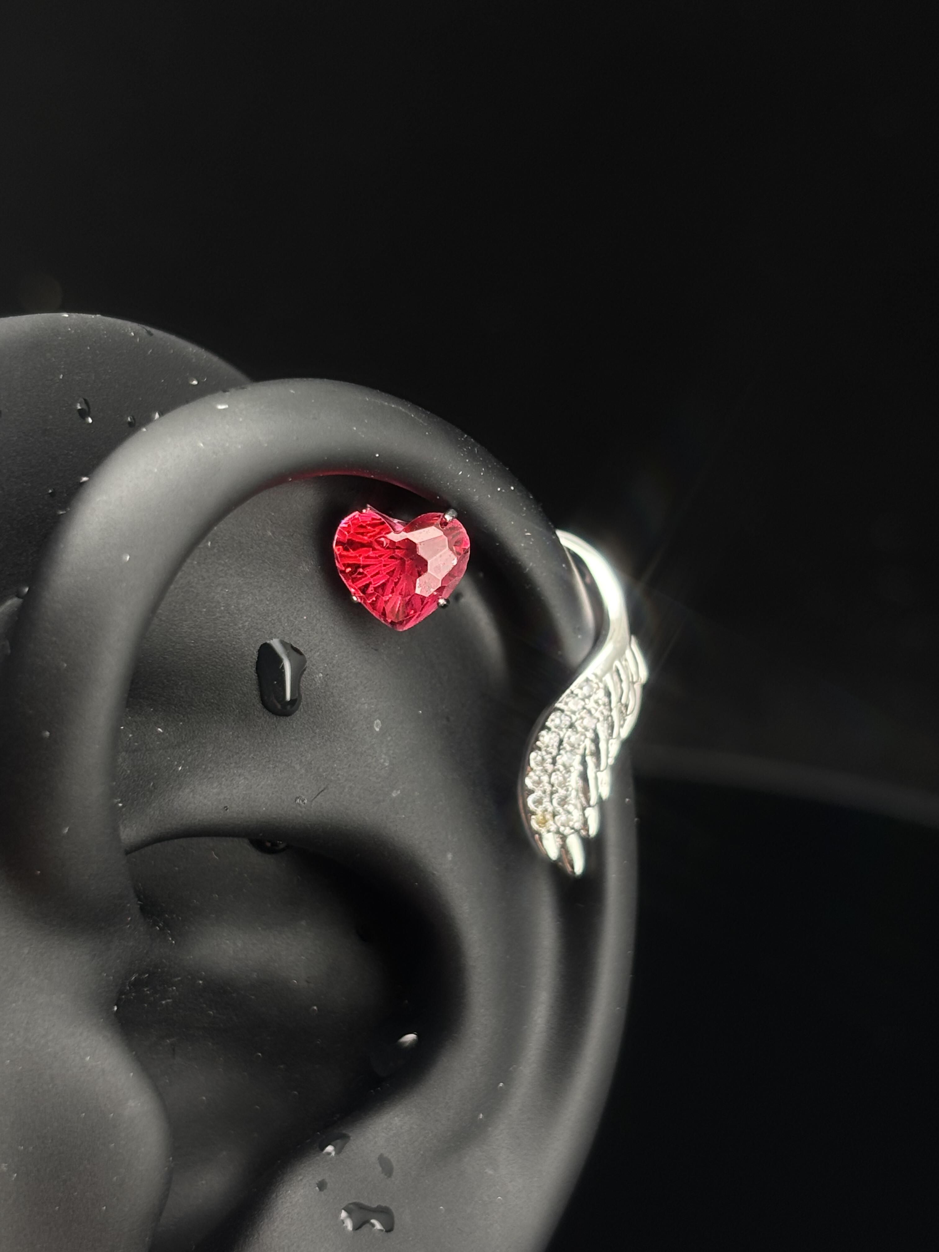Red Heart Halo Wings Helix Earrings