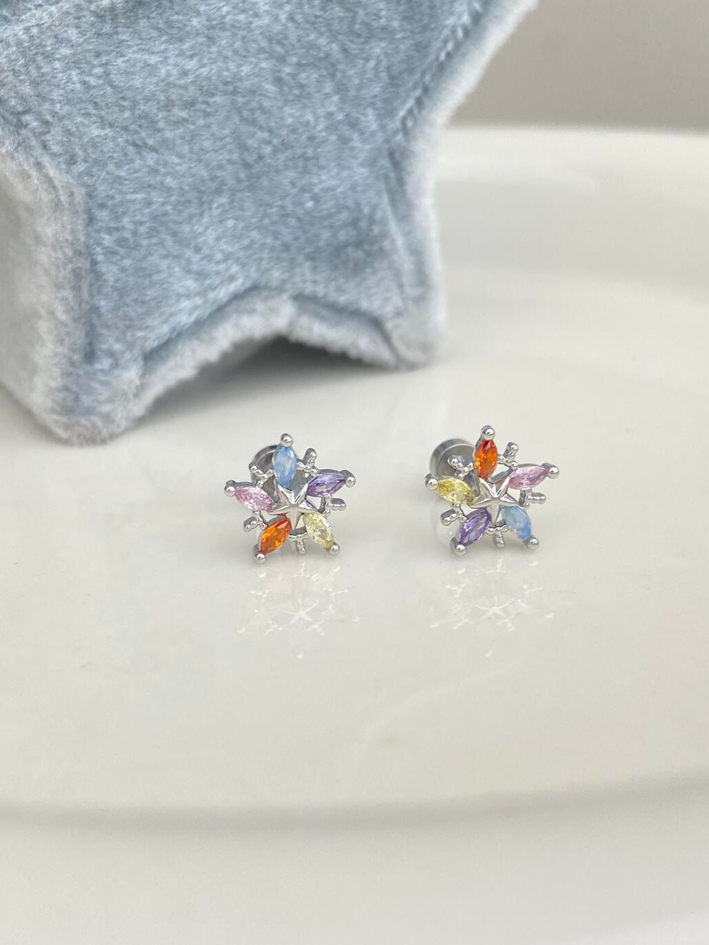 Rainbow Starburst Helix Earrings