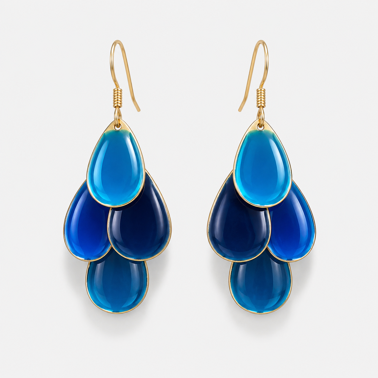Layered Ocean Blue Petal Drop Earrings
