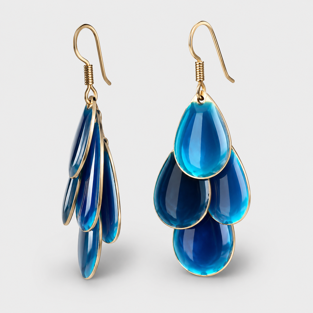 Layered Ocean Blue Petal Drop Earrings