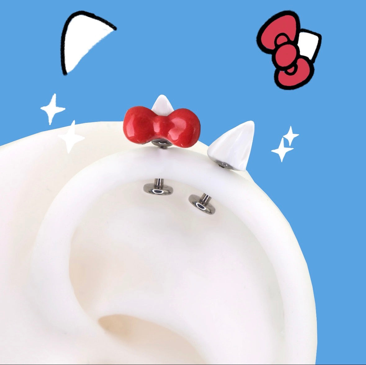H-Kitty Charm Duo Vertical Helix Earrings