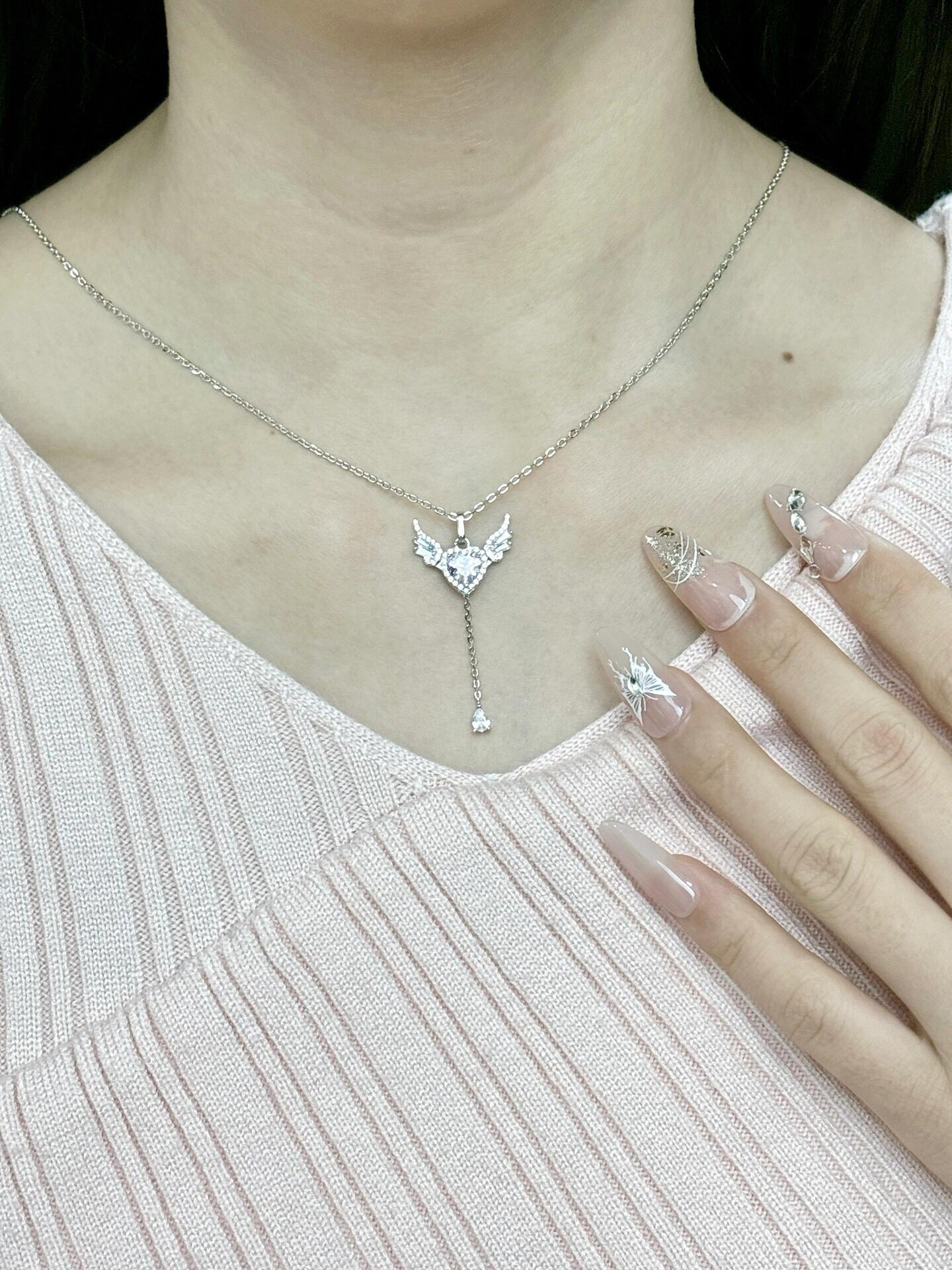 Gold Pink Angel Heart Fidget Necklace