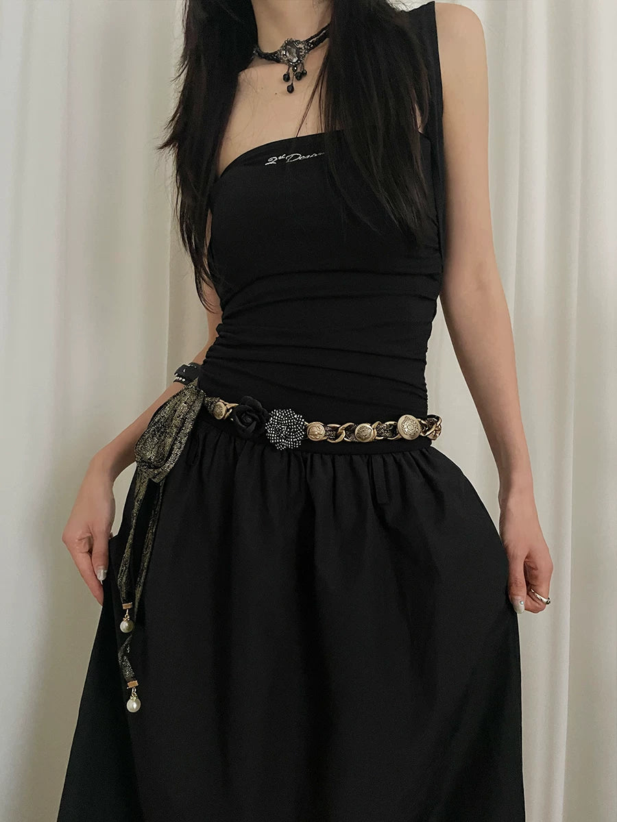 Wasteland bohemian flower belt women's 2026 new decorative skirt high-end design waist black