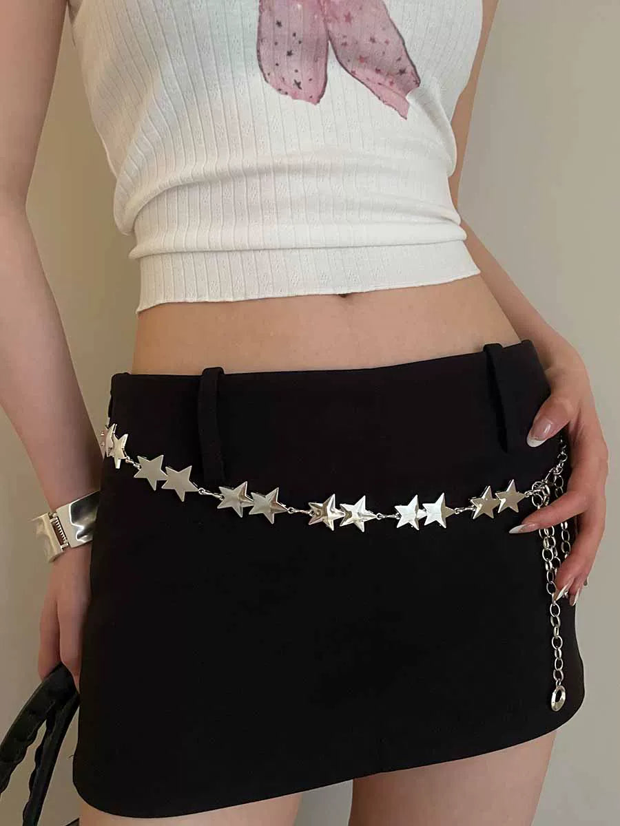 Metal star waist chain women's Korean version of the new dress waist accessories versatile high sense niche thin belt tide