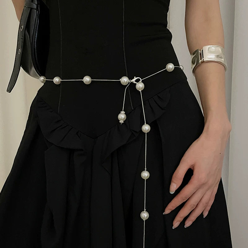 Fine pearl waist chain women's 2026 new decorative skirt dress waist accessories simple high-end versatile belt