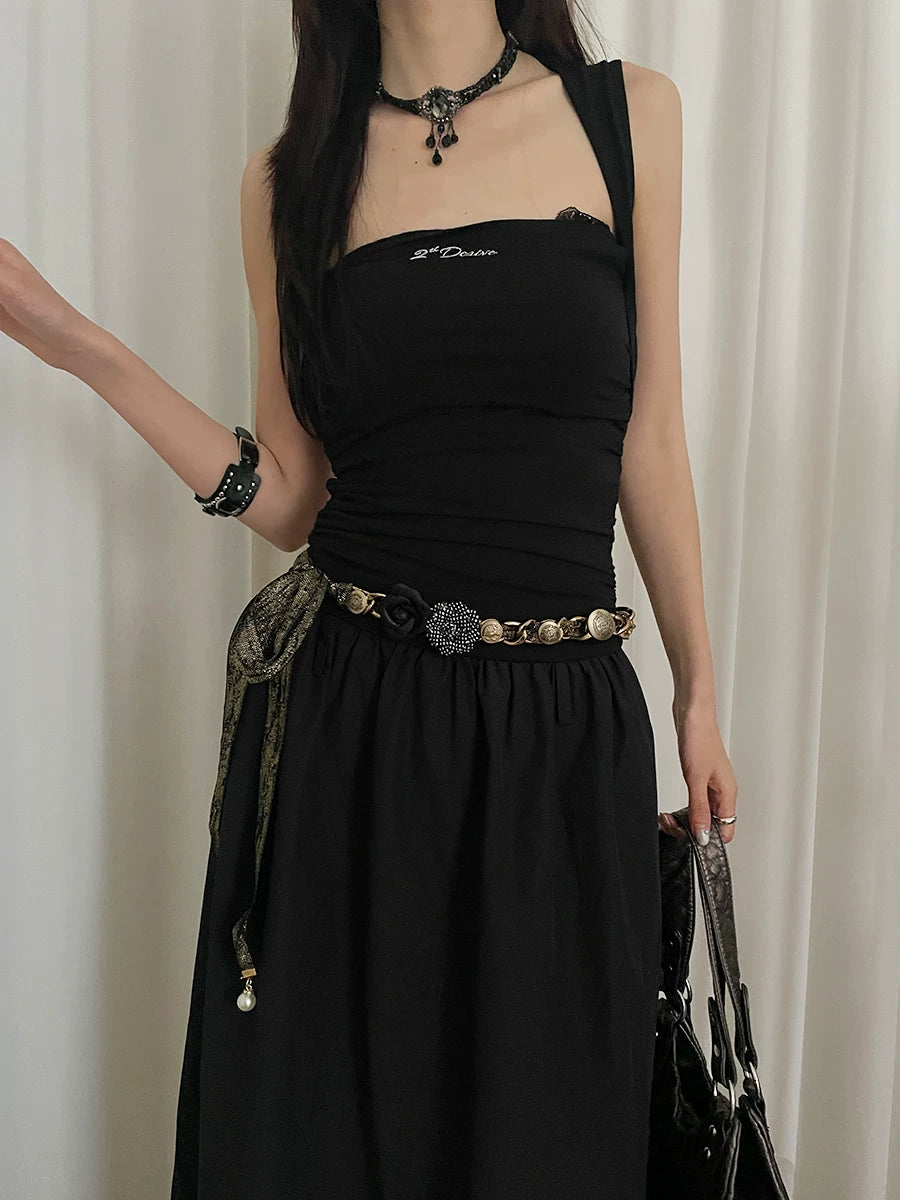 Wasteland bohemian flower belt women's 2026 new decorative skirt high-end design waist black