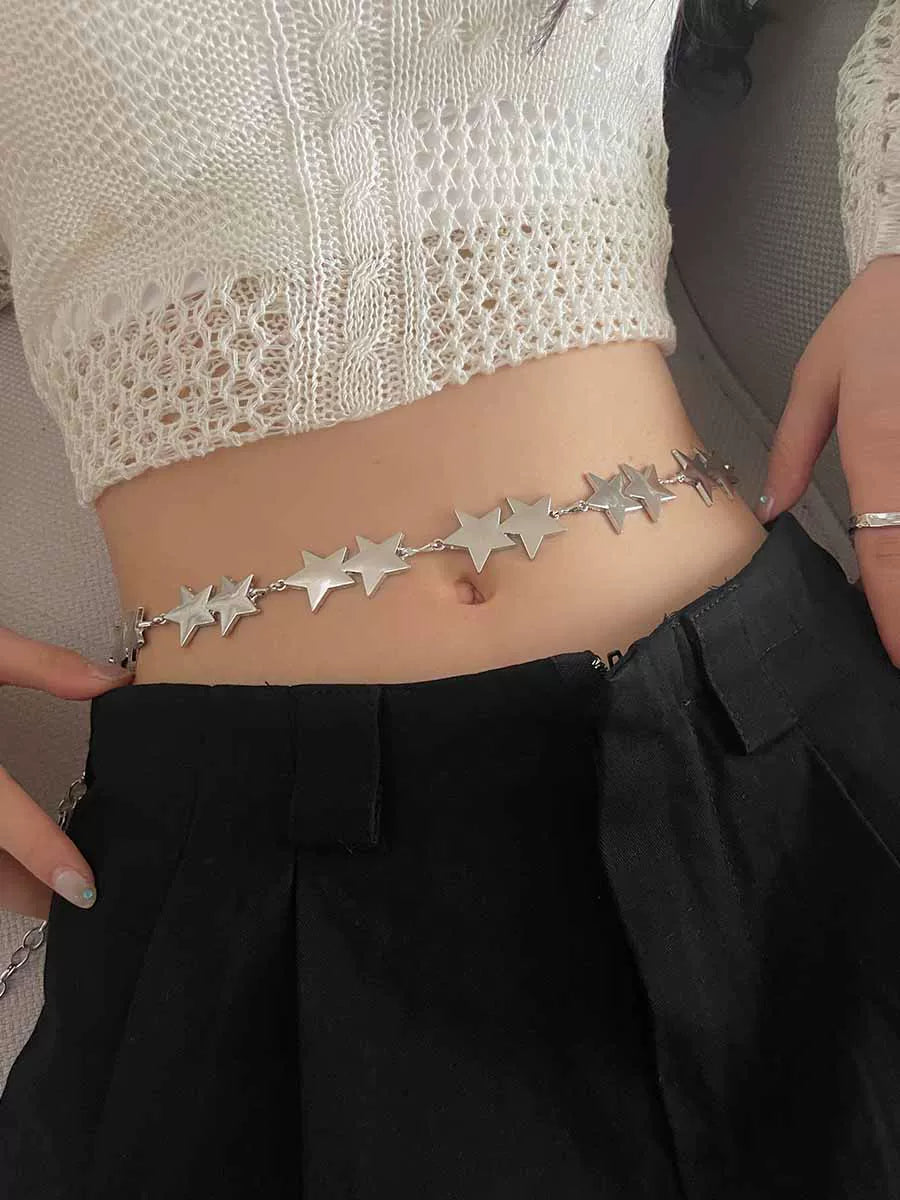 Metal star waist chain women's Korean version of the new dress waist accessories versatile high sense niche thin belt tide