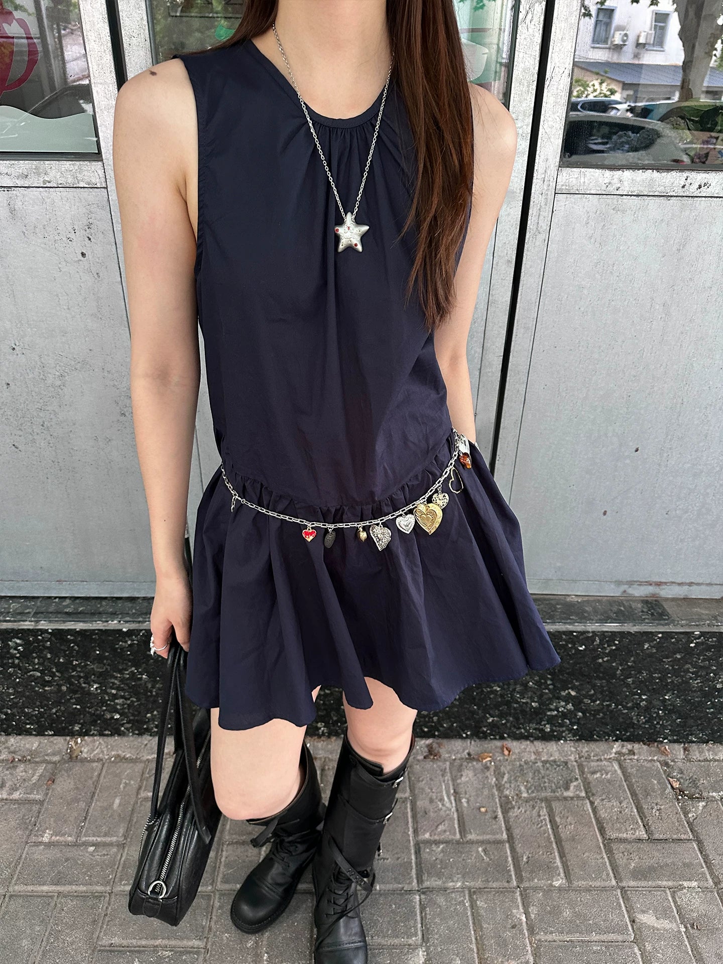Vintage design multi-element heart waist chain for women, niche and unique, sweet and cool long necklace, versatile slimming belt trendy