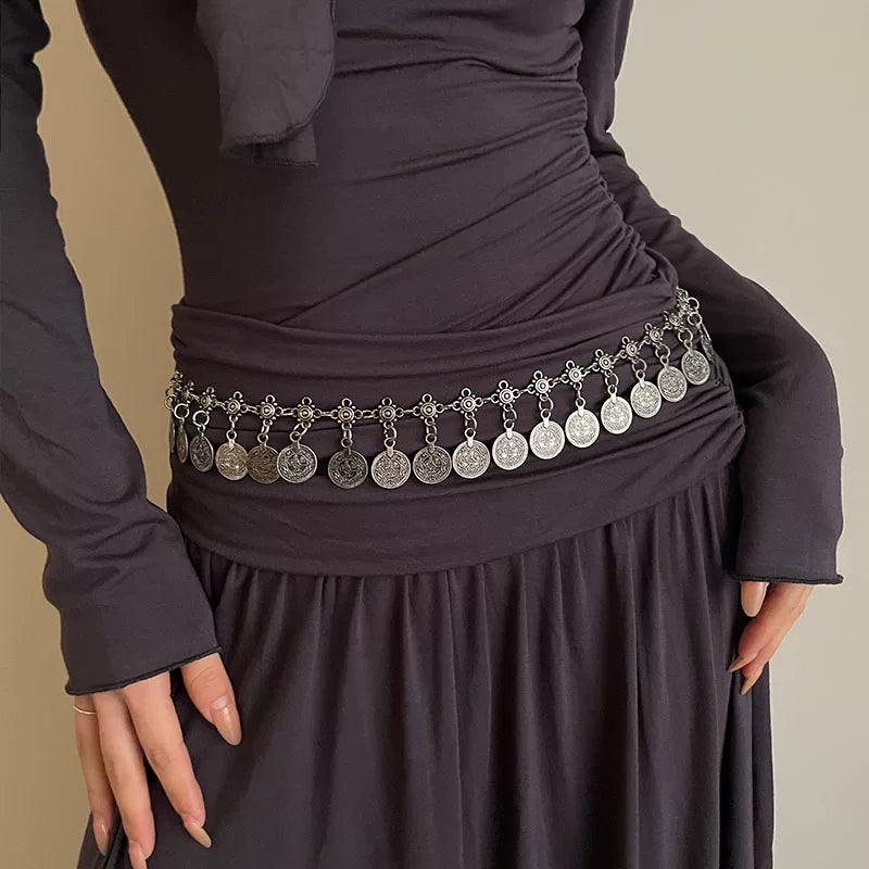 Retro ethnic style waist chain women's new bohemian with skirt pants high sense fashion versatile metal belt