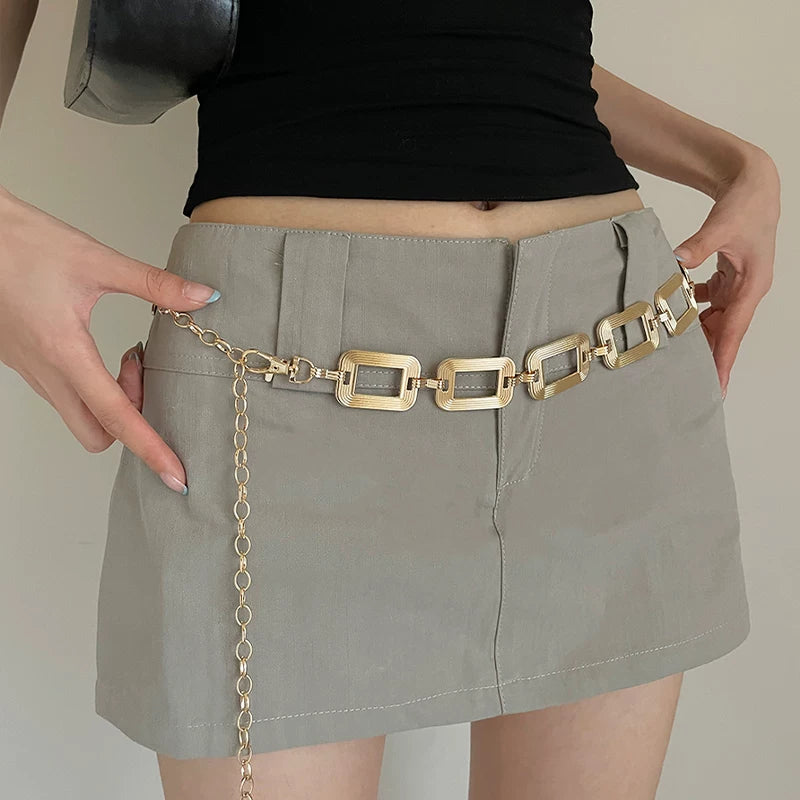 Bohemian rectangular metal waist chain women's dress 2026 new high-end design versatile belt