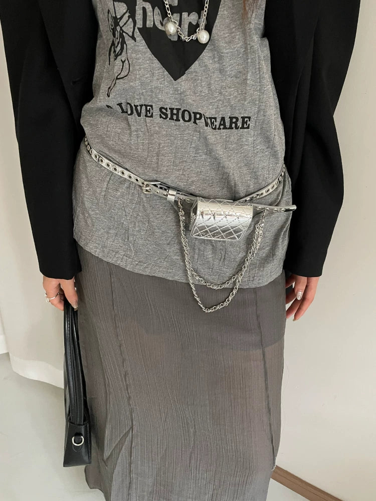 Korean style high-end no-drill belt chain waist bag accessory design jeans belt belt women's decorative hanging bag