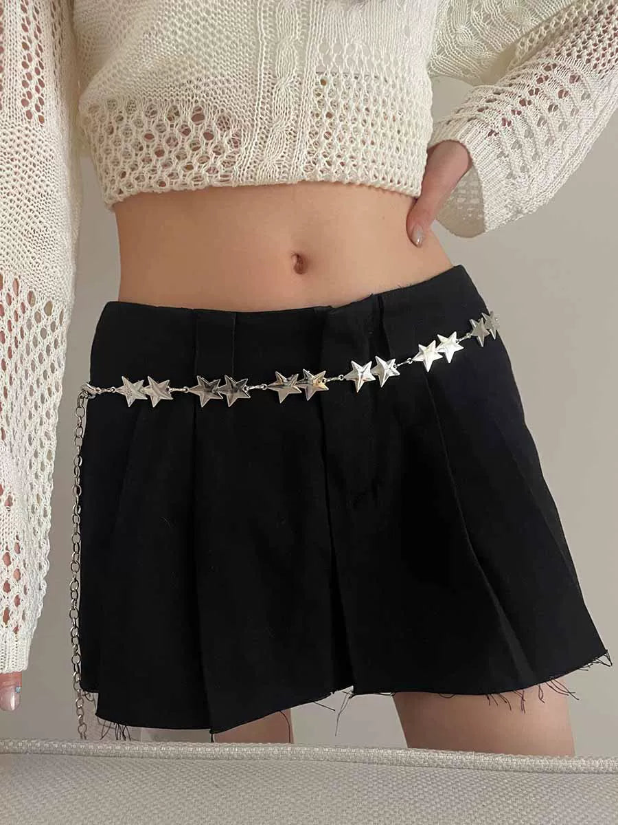 Metal star waist chain women's Korean version of the new dress waist accessories versatile high sense niche thin belt tide